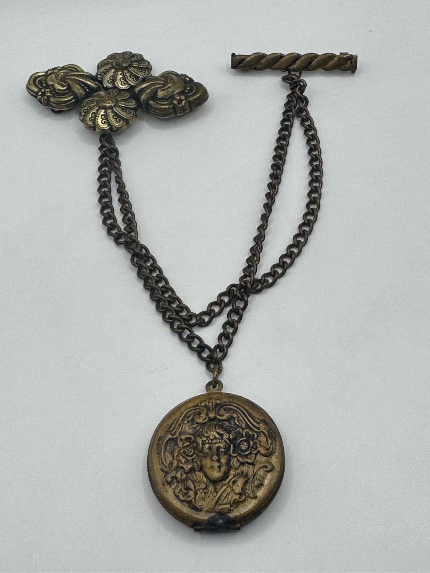 Vintage Locket Deco Bronze Flower Brooch Scatter Pin