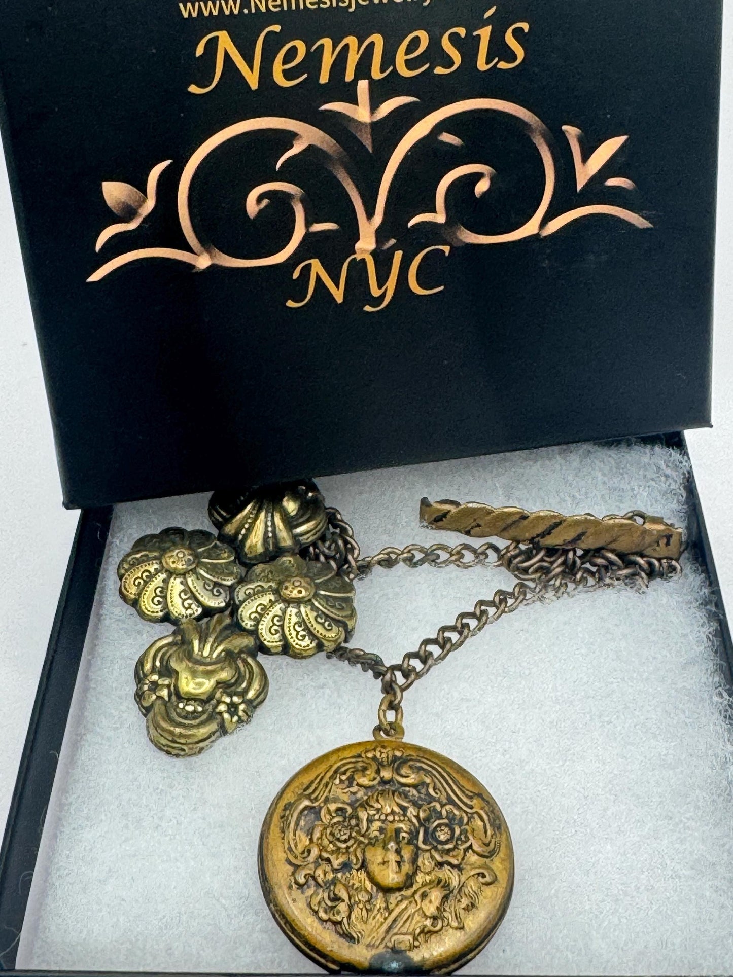 Vintage Locket Deco Bronze Flower Brooch Scatter Pin