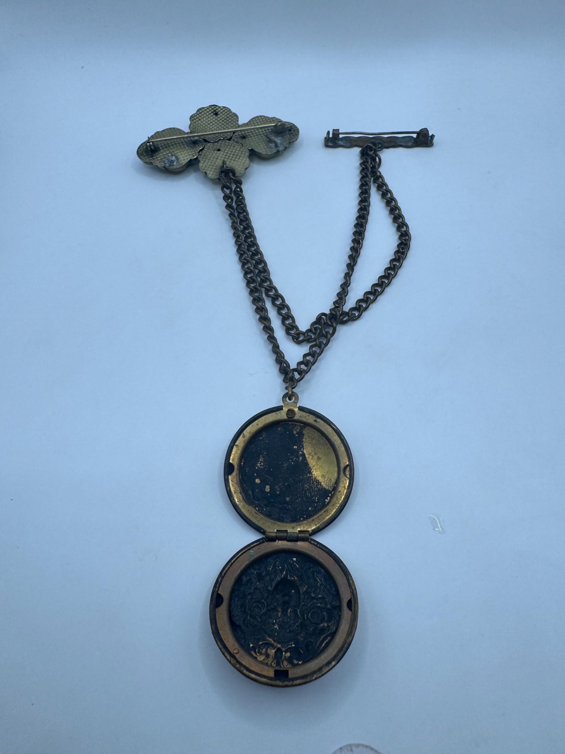Vintage Locket Deco Bronze Flower Brooch Scatter Pin