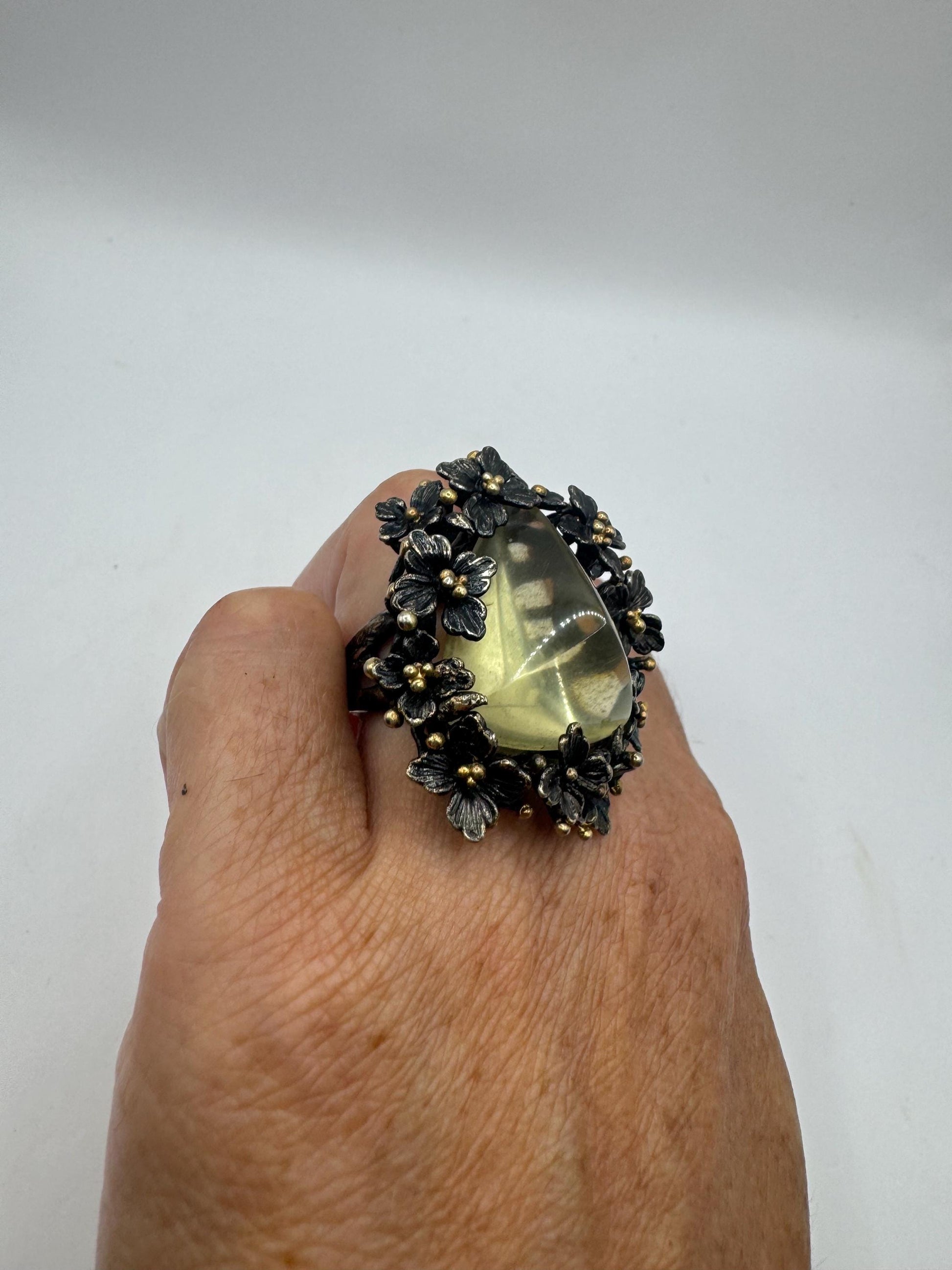 Vintage Yellow Citrine Statement Ring in 925 Sterling Silver