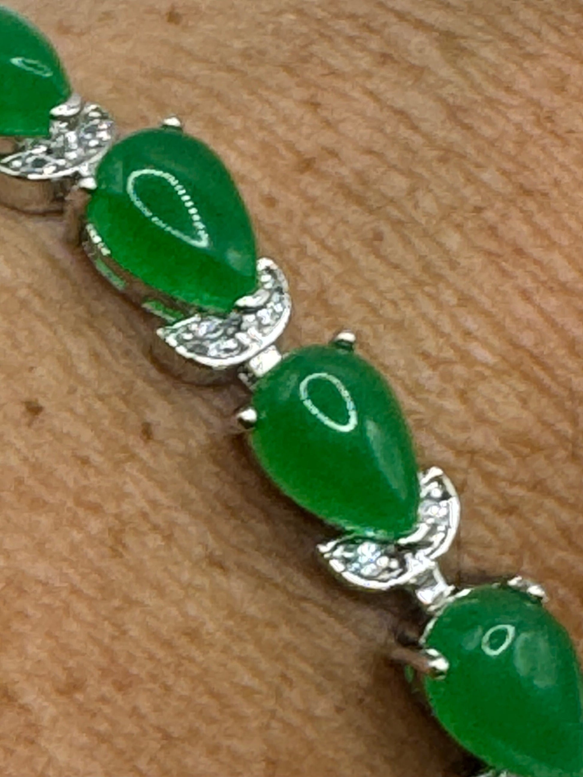 Vintage Green Jade Tennis Bracelet Silver Bronze