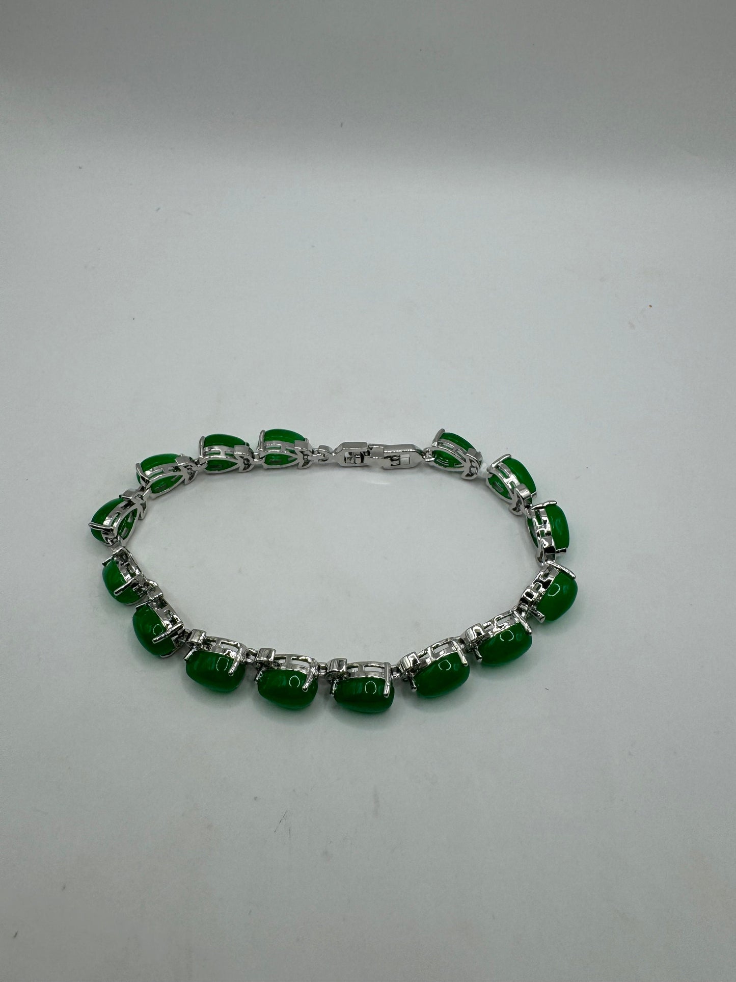 Vintage Green Jade Tennis Bracelet Silver Bronze