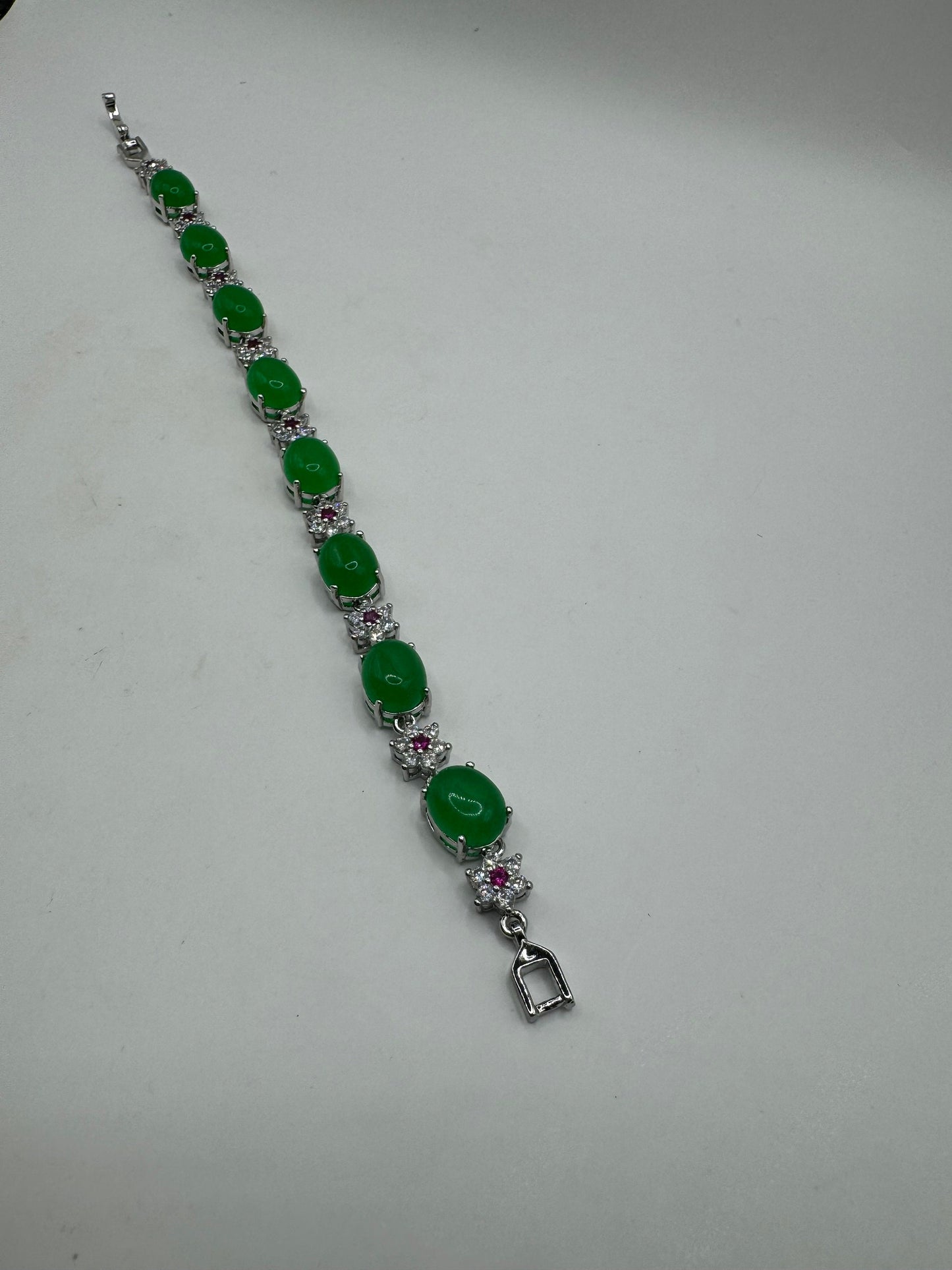 Vintage Green Jade Tennis Bracelet Gold Bronze