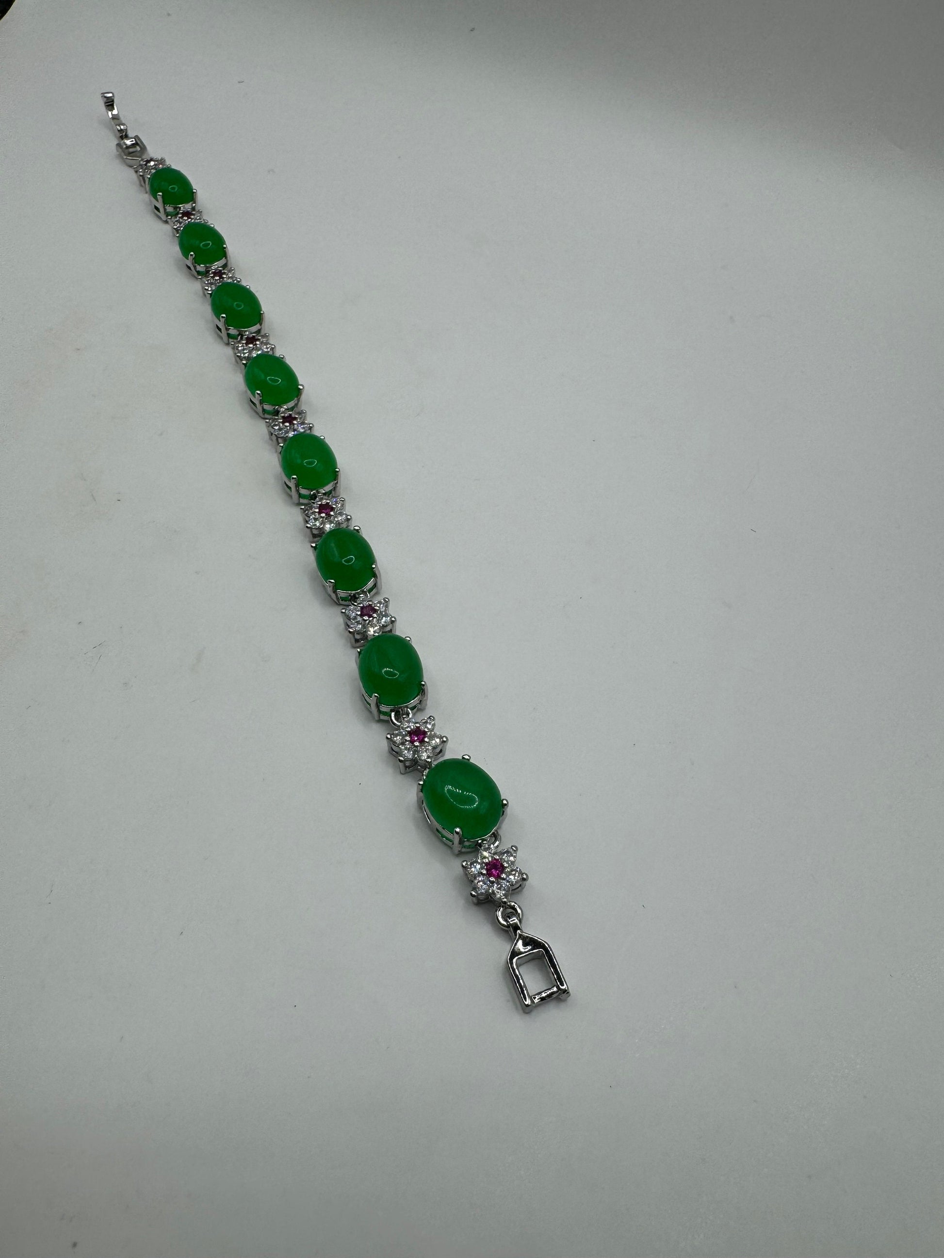 Vintage Green Jade Tennis Bracelet Gold Bronze