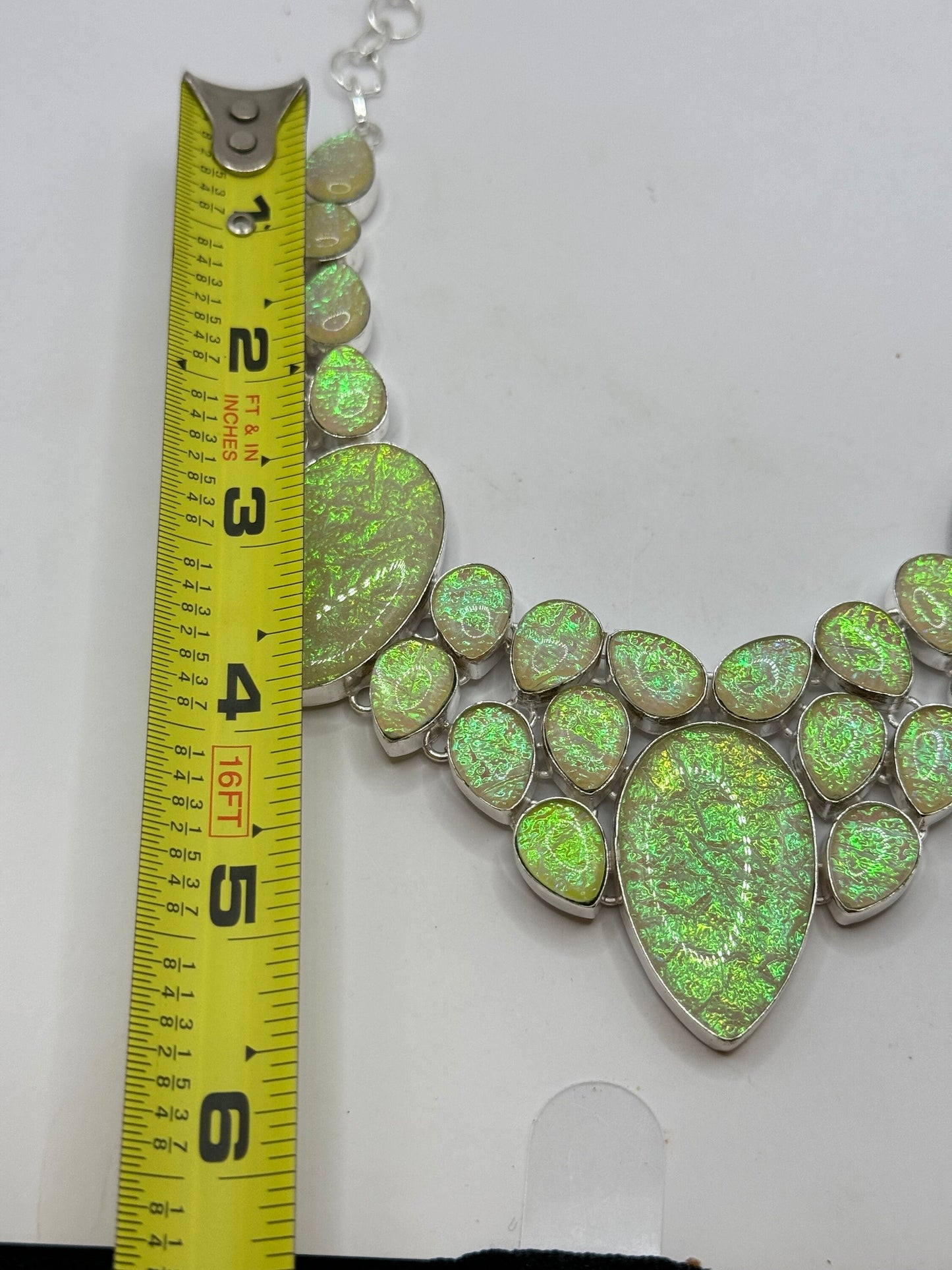 Vintage Opal Glass Statement Choker Silver Collar Bib Necklace