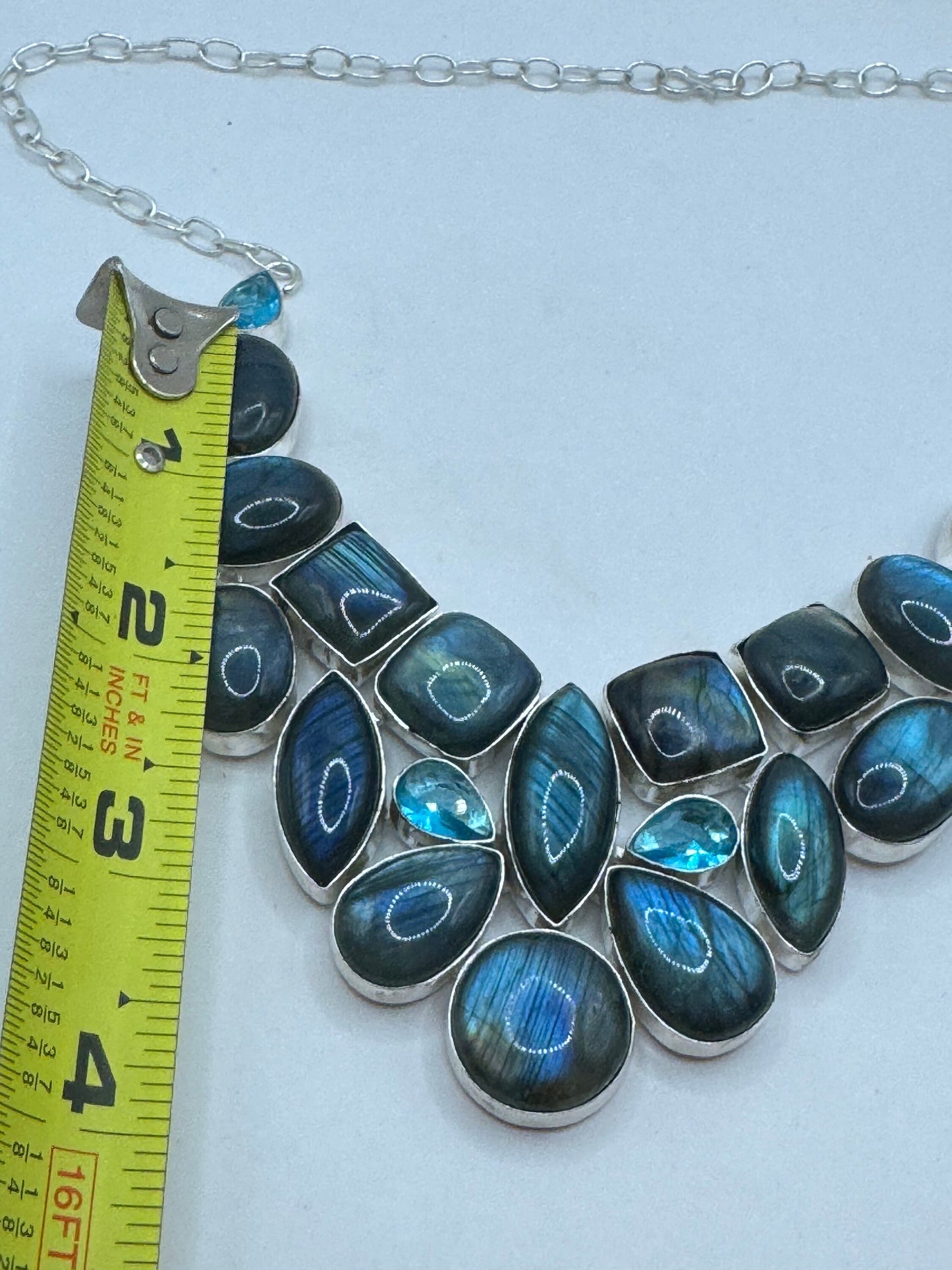 Vintage Rainbow Labradorite Choker Silver Collar Bib Necklace
