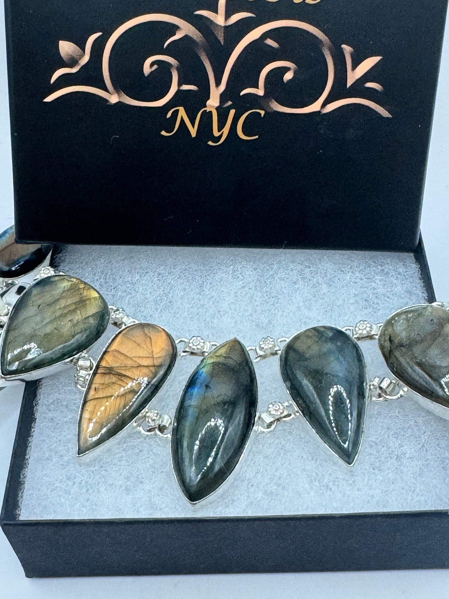 Vintage Silver Genuine Rainbow Labradorite Statement Collar Choker Necklace