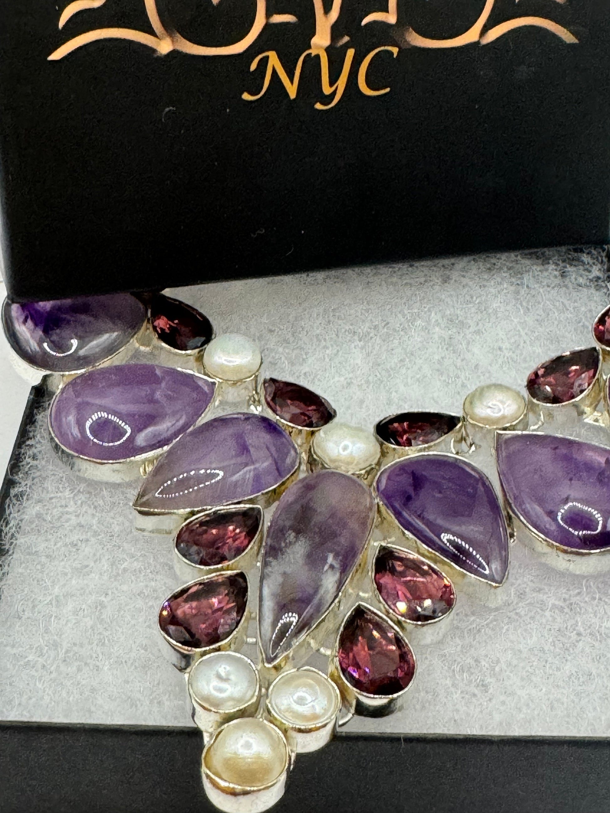 Vintage Purple Amethyst Garnet Pearl Choker Bohemian Collar Necklace