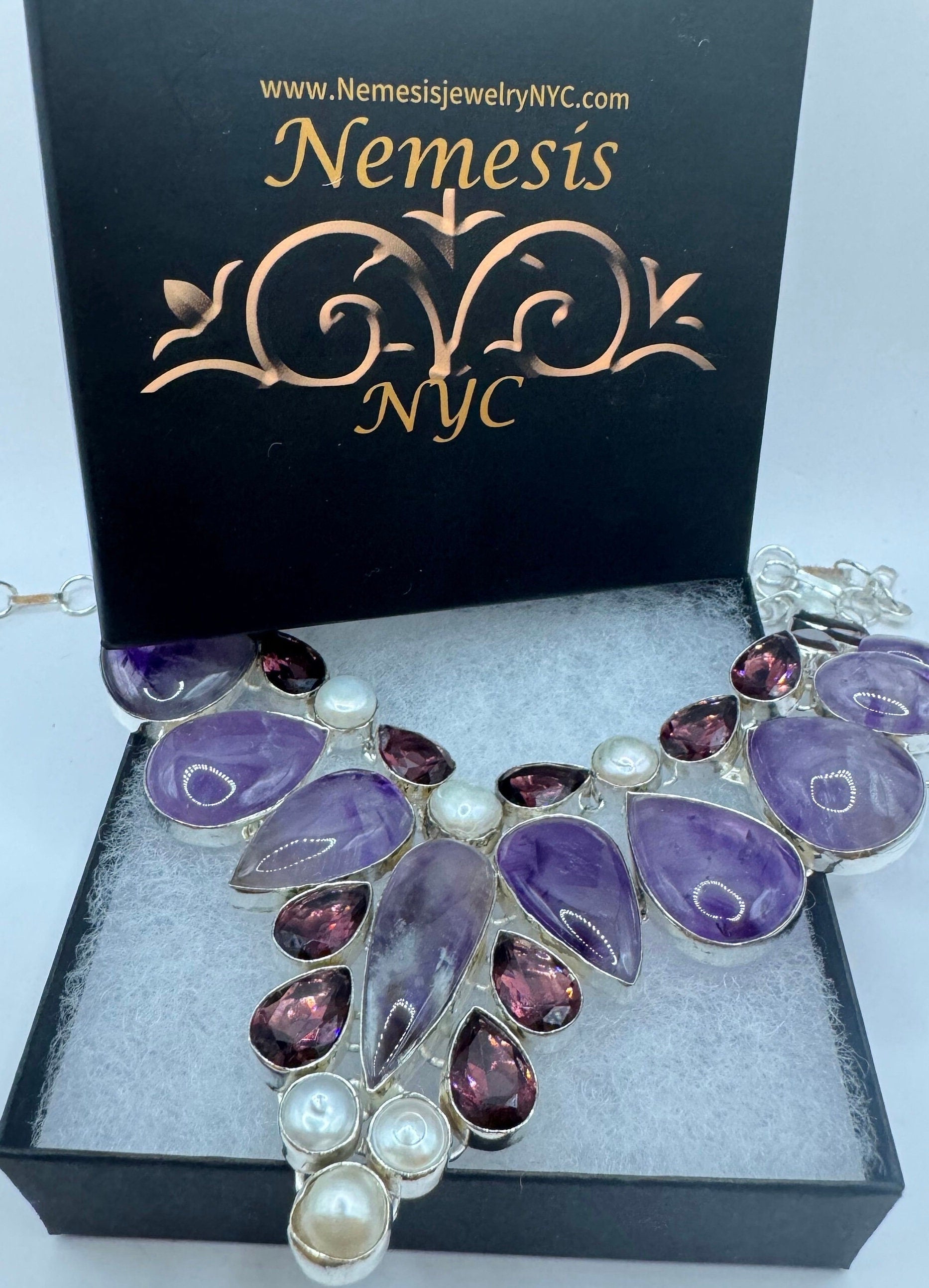 Vintage Purple Amethyst Garnet Pearl Choker Bohemian Collar Necklace