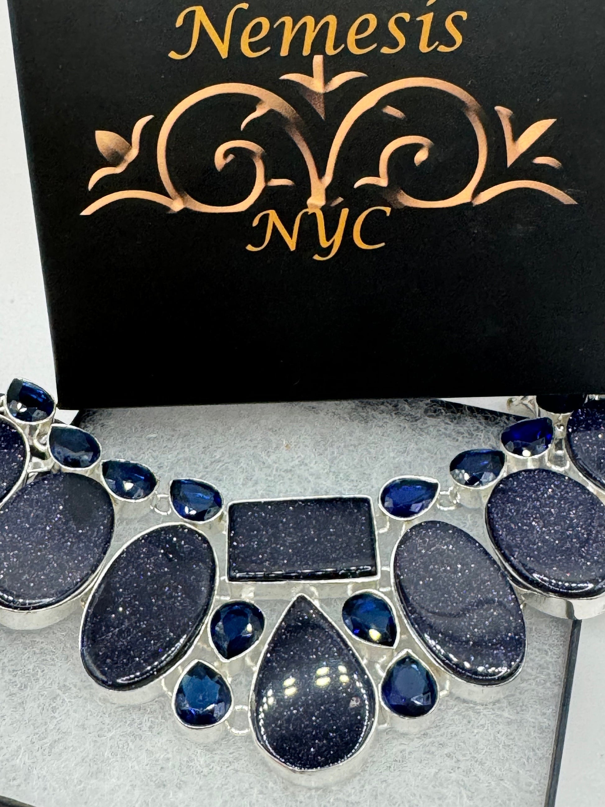 Vintage Black Sandstone Silver statement collar Necklace Choker