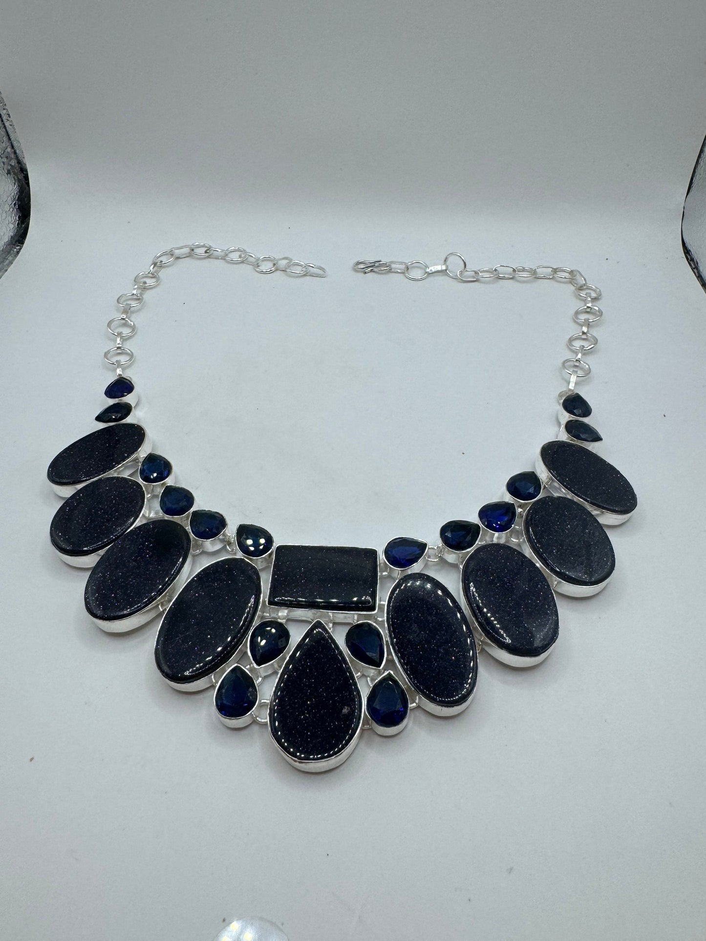 Vintage Black Sandstone Silver statement collar Necklace Choker
