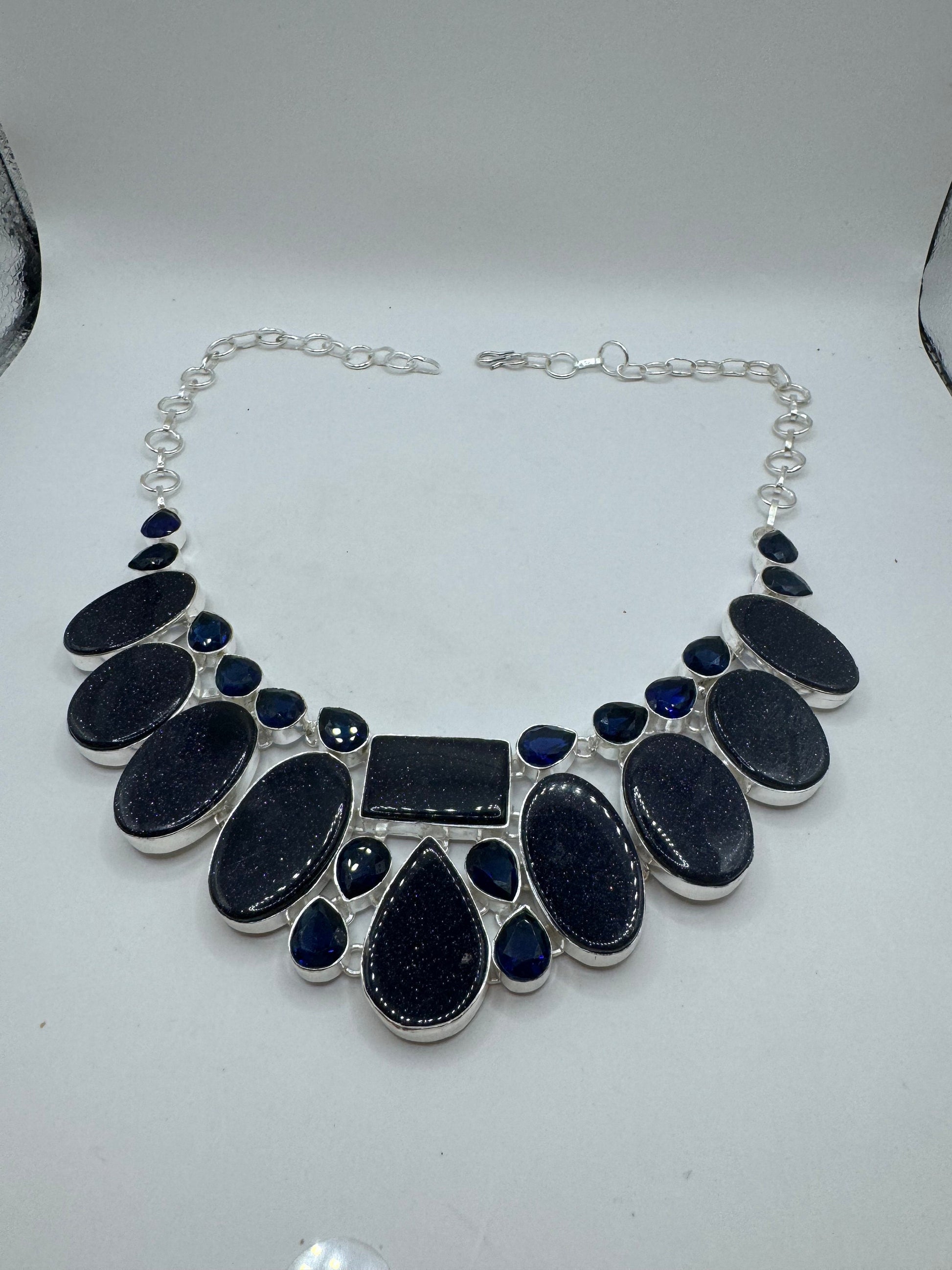 Vintage Black Sandstone Silver statement collar Necklace Choker