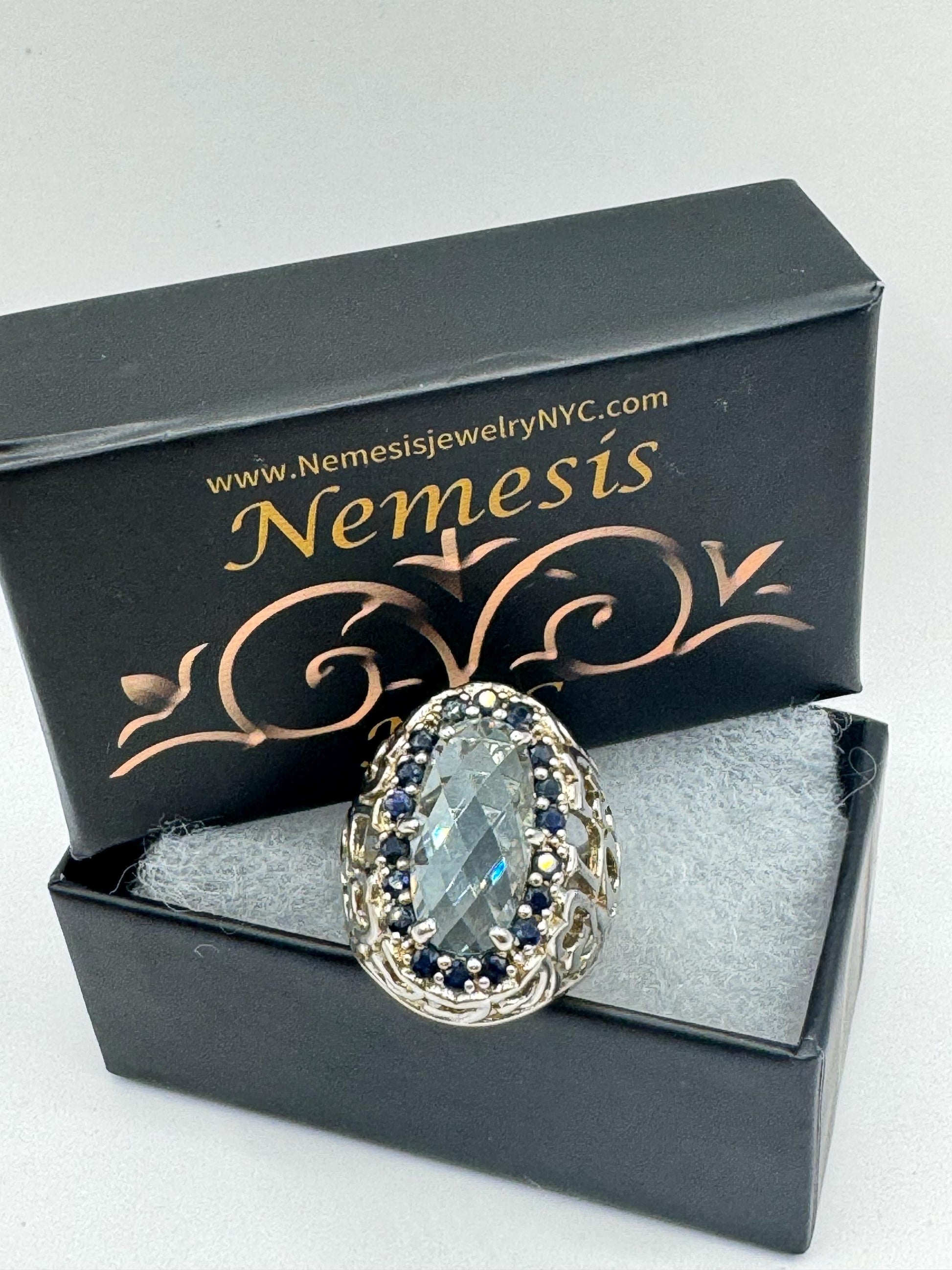 Vintage Genuine Blue Topaz and Sapphire 925 Sterling Silver Flower Cocktail Ring