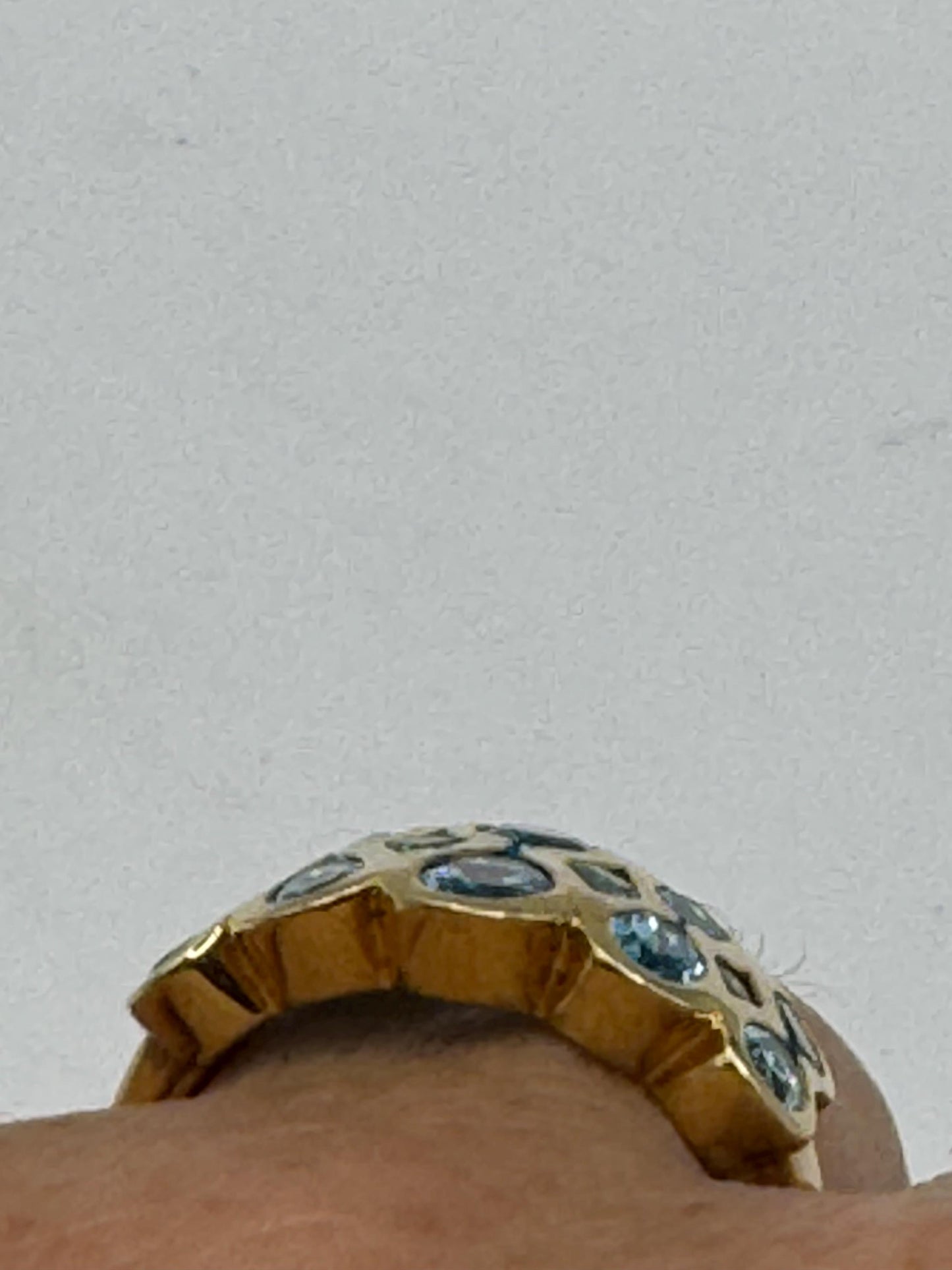 Vintage Genuine Blue Topaz Gold 925 Sterling Silver Cocktail Ring Size 7