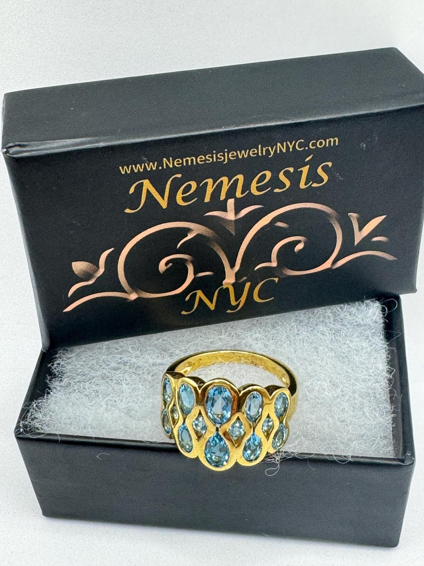 Vintage Genuine Blue Topaz Gold 925 Sterling Silver Cocktail Ring Size 7