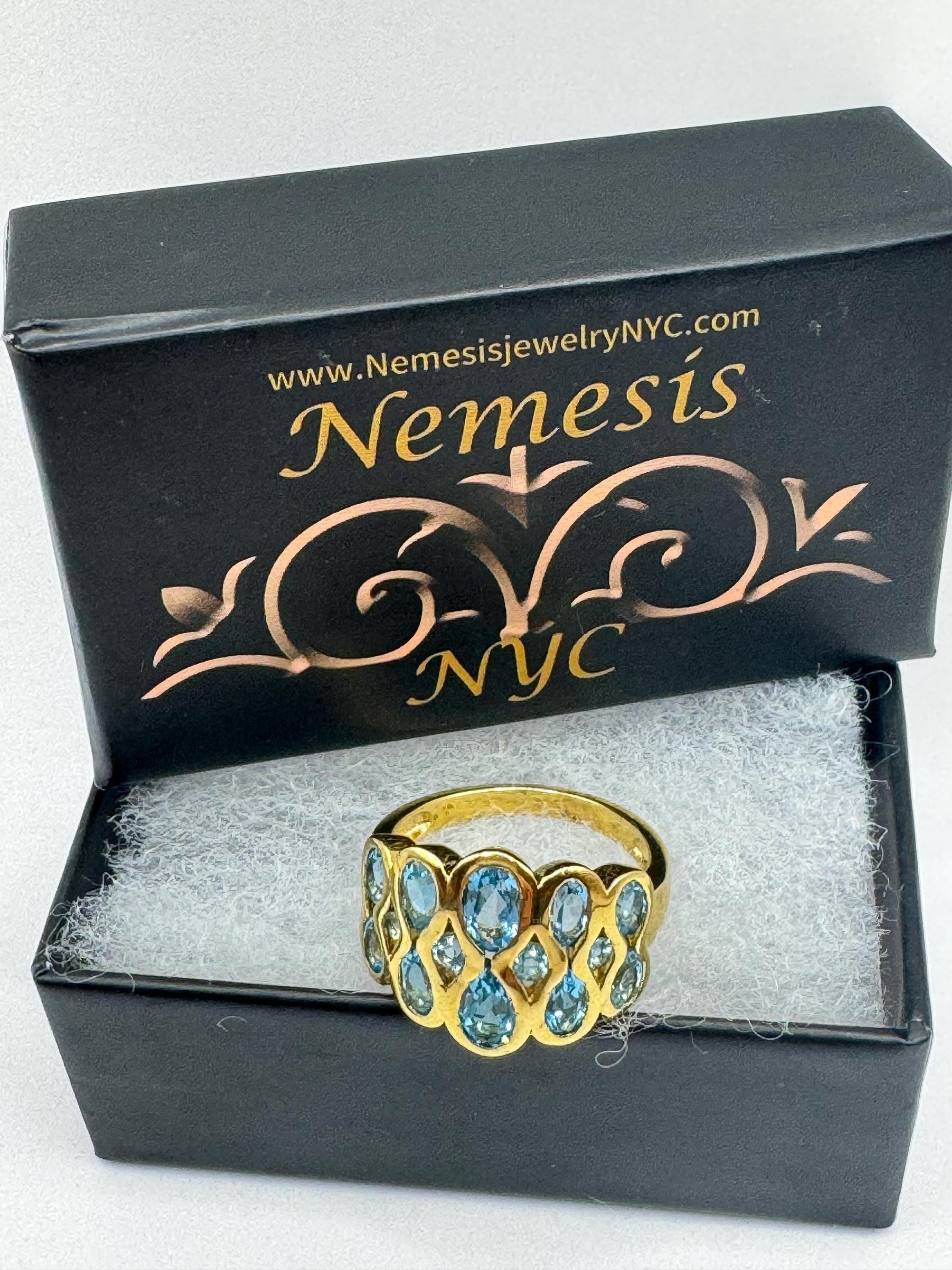 Vintage Genuine Blue Topaz Gold 925 Sterling Silver Cocktail Ring Size 7