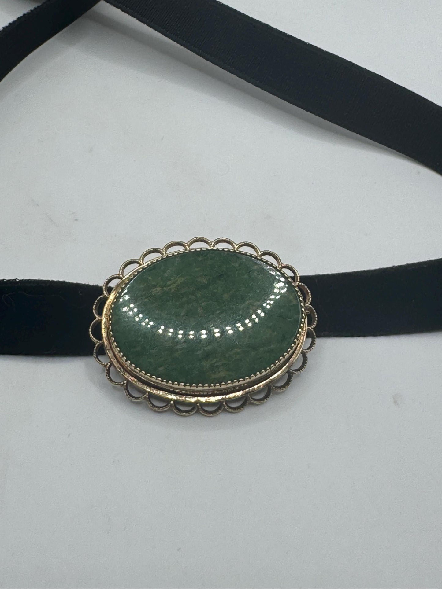 Vintage Green Jade Yellow Gold Filled Brooch Pin