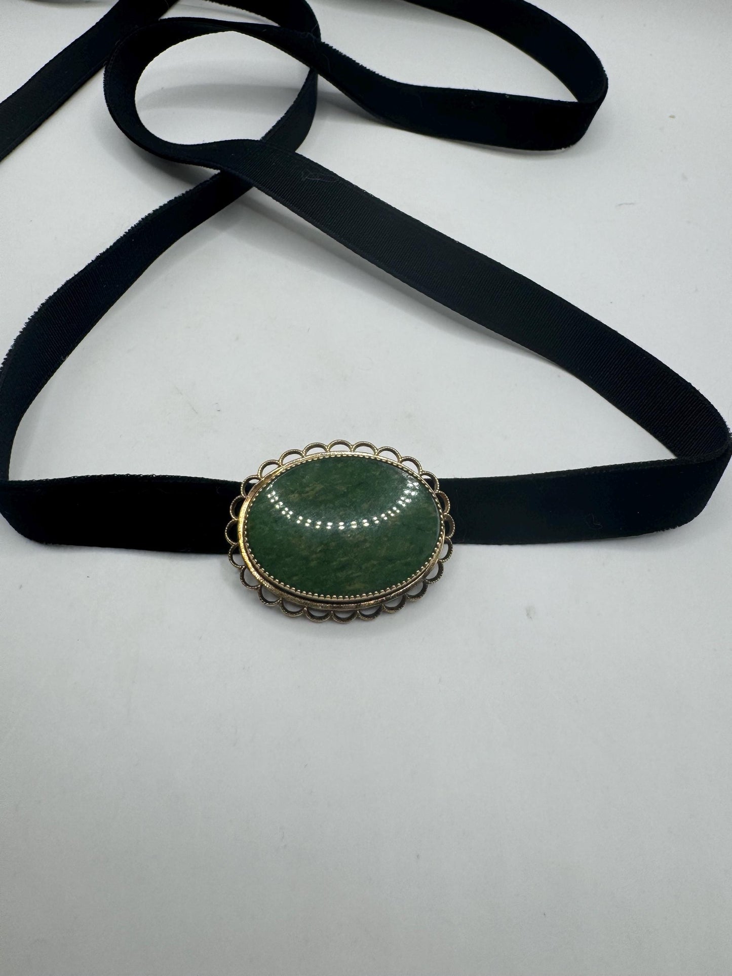 Vintage Green Jade Yellow Gold Filled Brooch Pin