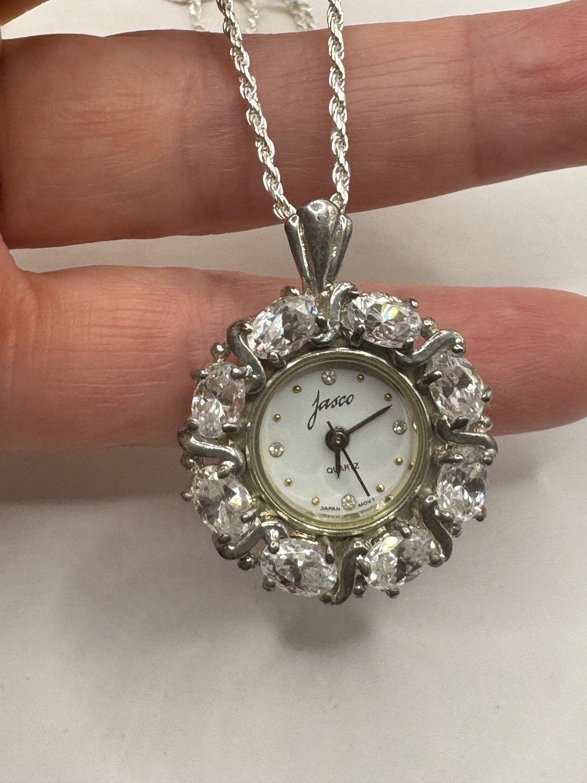 Vintage Watch Necklace 925 Sterling Silver Genuine Gemstone Antique Pendant