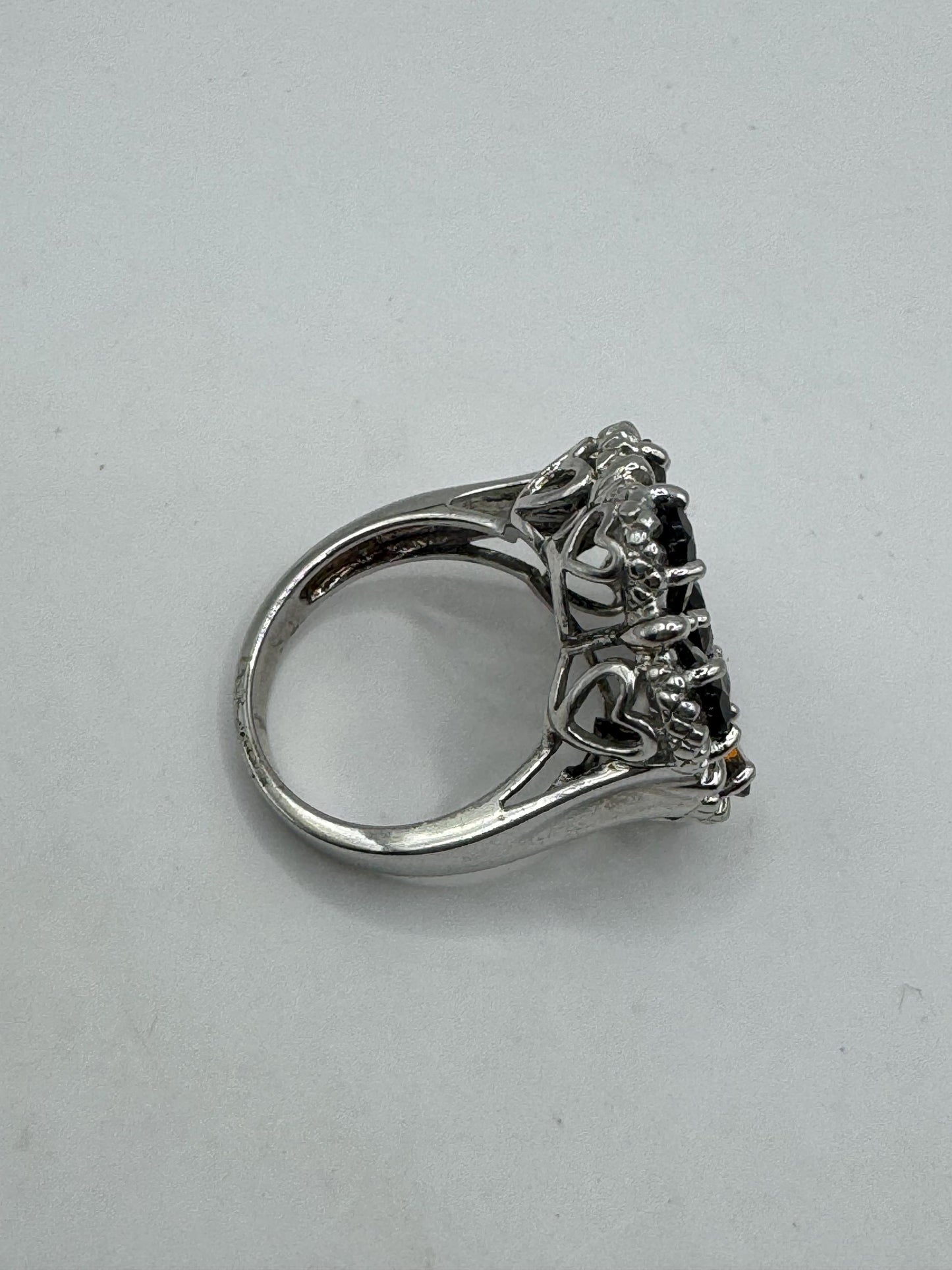 Vintage Genuine Smoky Topaz 925 Sterling Silver Flower Cocktail Ring