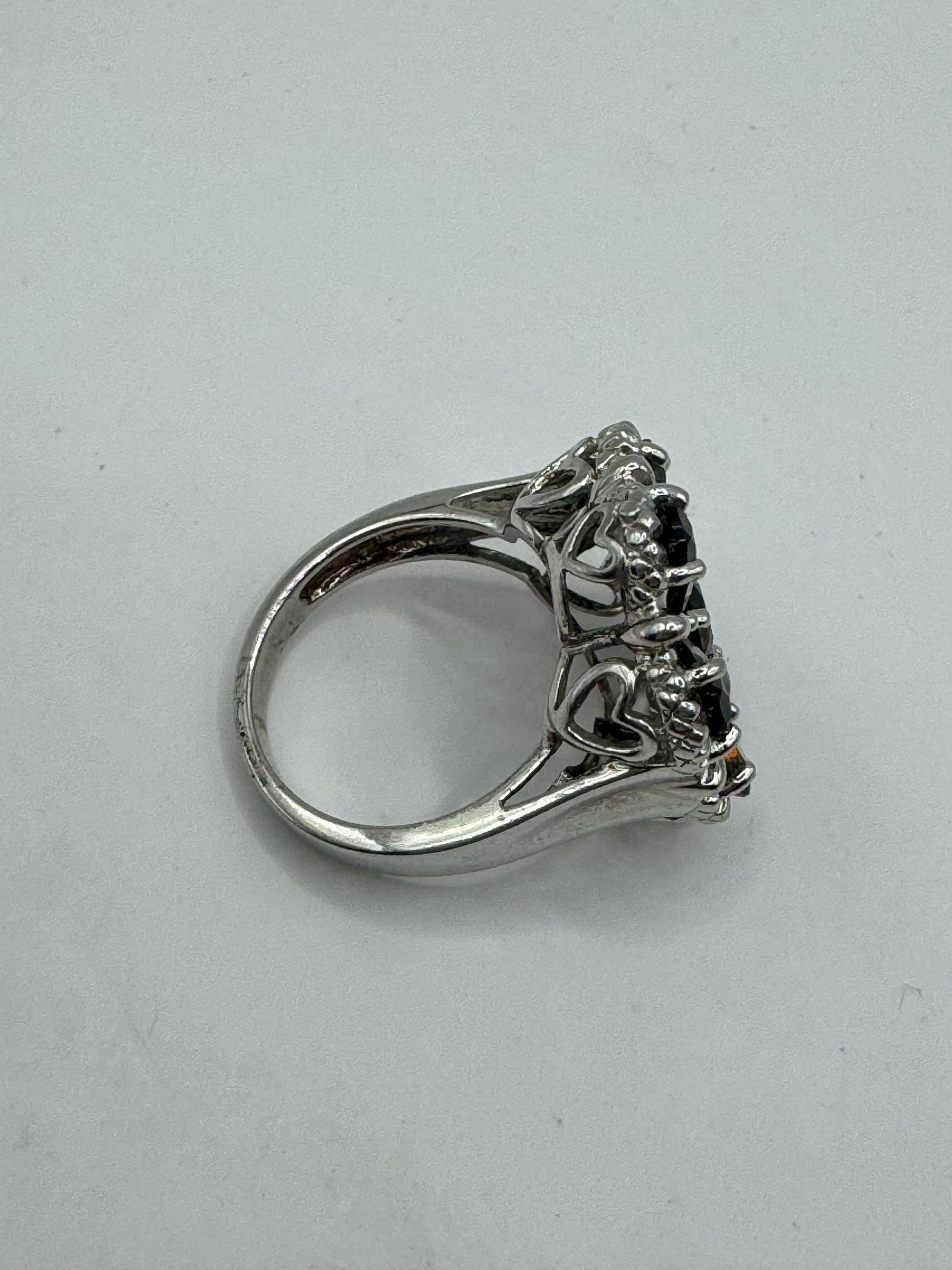 Vintage Genuine Smoky Topaz 925 Sterling Silver Flower Cocktail Ring