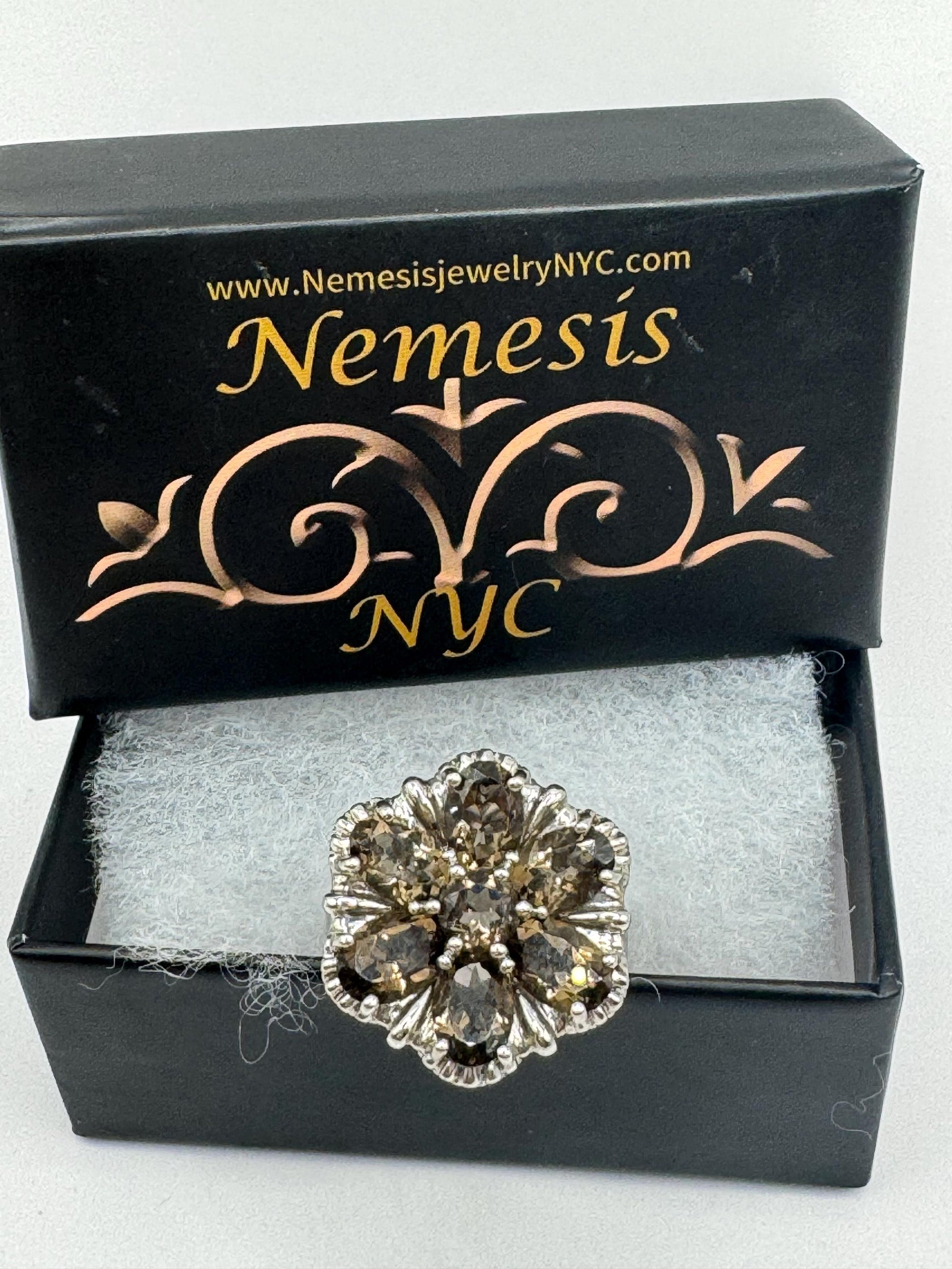 Vintage Genuine Smoky Topaz 925 Sterling Silver Flower Cocktail Ring