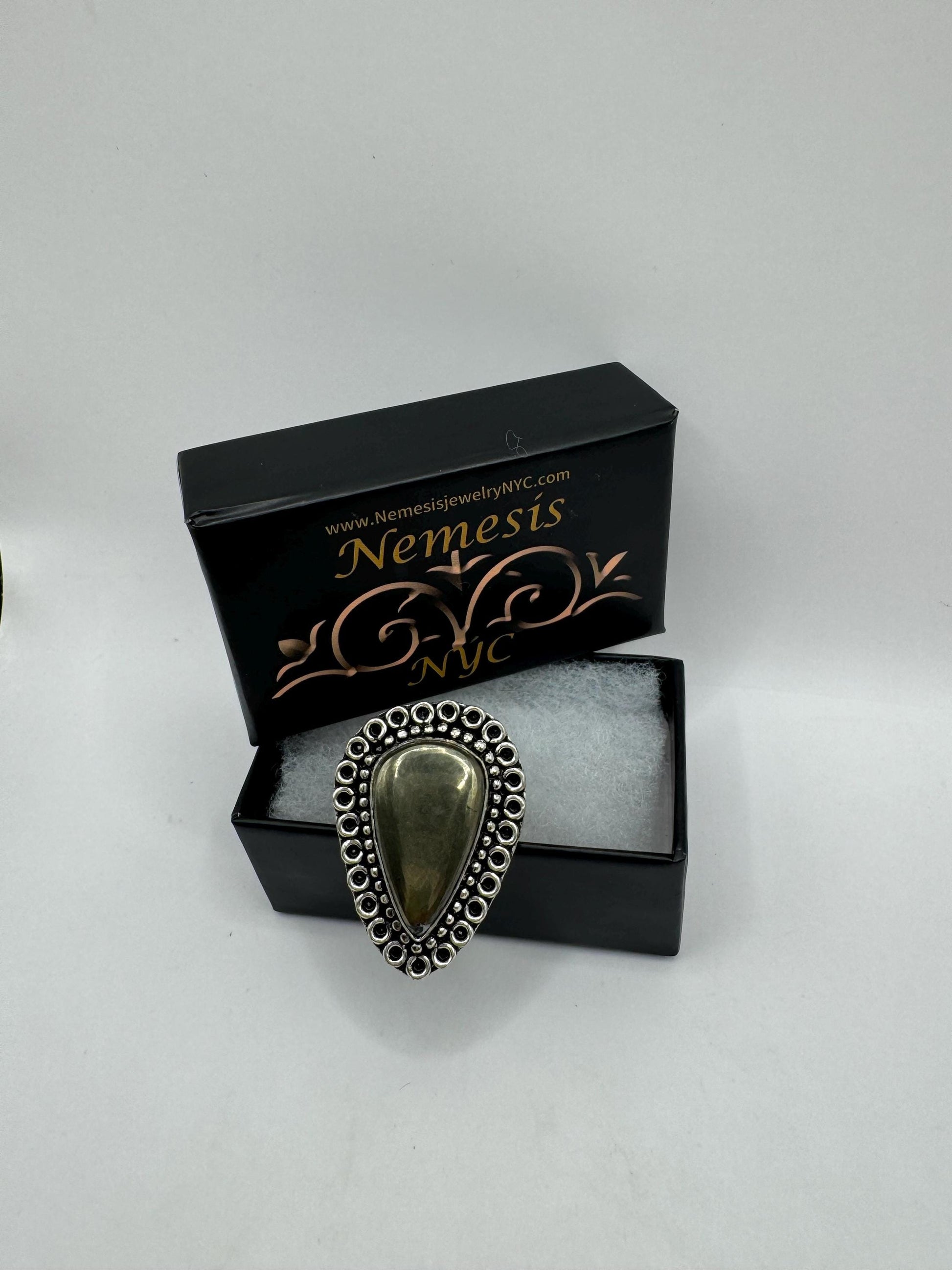 Vintage Gold Pyrite Silver Cocktail Ring Size 9