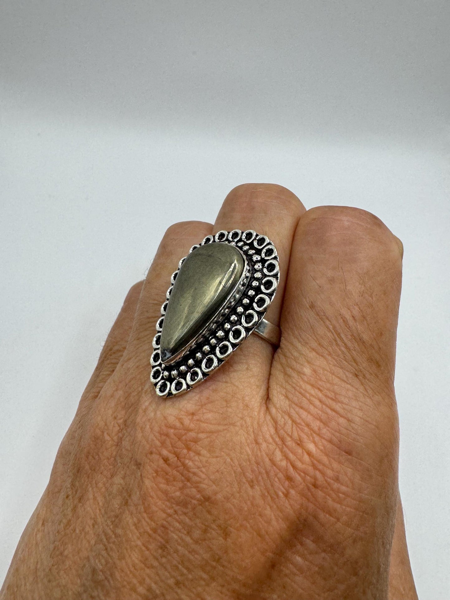 Vintage Gold Pyrite Silver Cocktail Ring Size 9