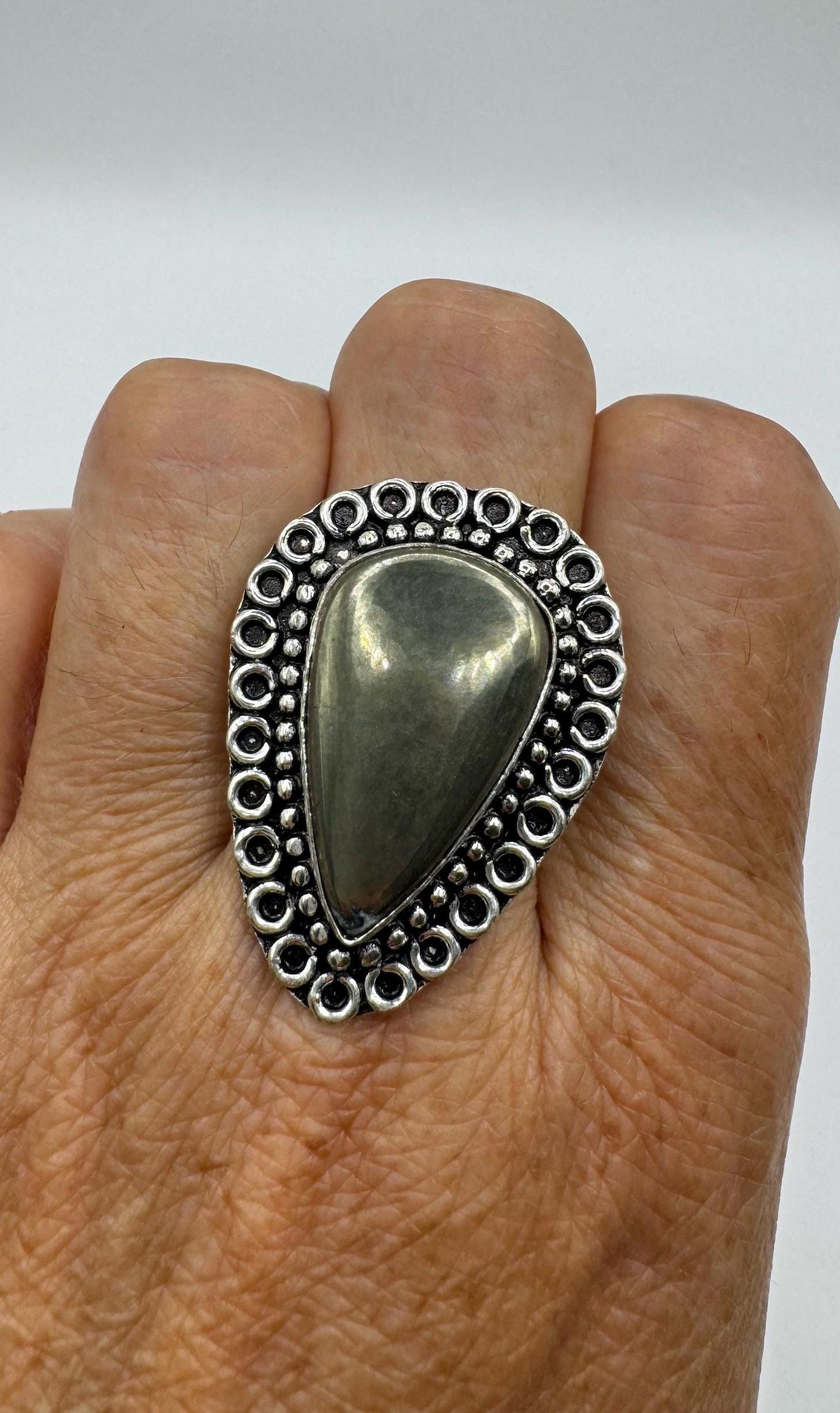 Vintage Gold Pyrite Silver Cocktail Ring Size 9