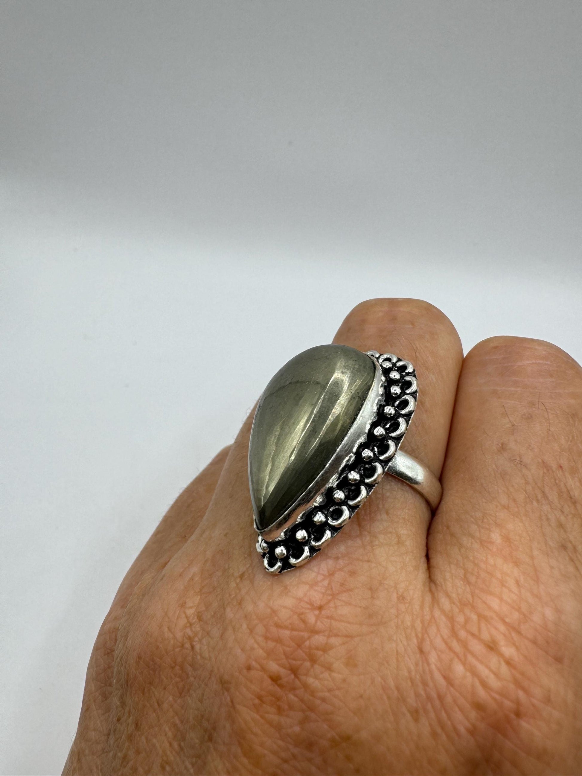 Vintage Gold Pyrite Silver Cocktail Ring Size 8