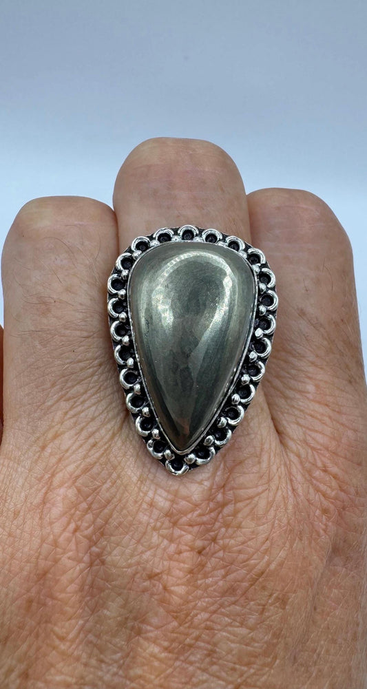 Vintage Gold Pyrite Silver Cocktail Ring Size 8