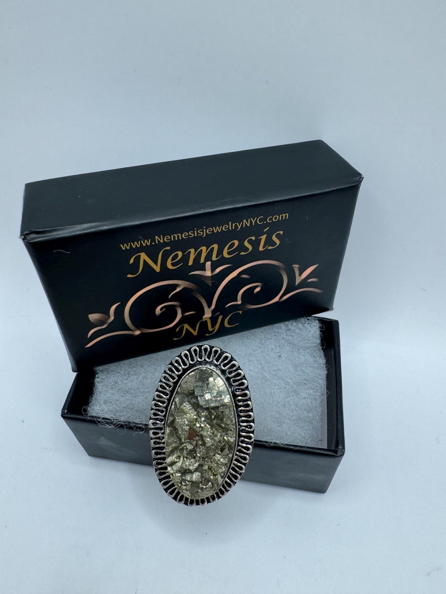 Vintage Gold Pyrite Silver Cocktail Ring Size 8