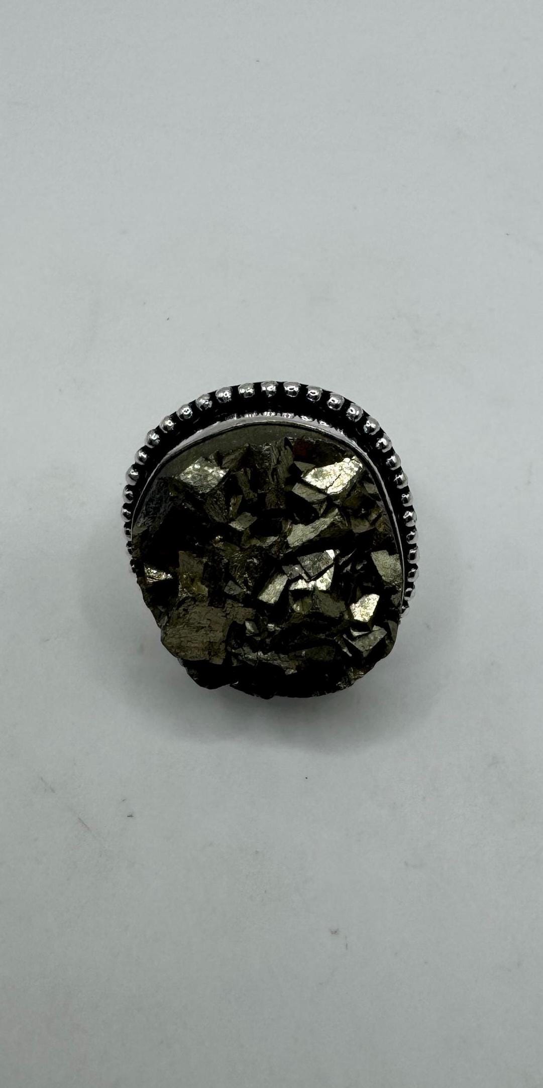 Vintage Gold Pyrite Silver Cocktail Ring Size 7.5