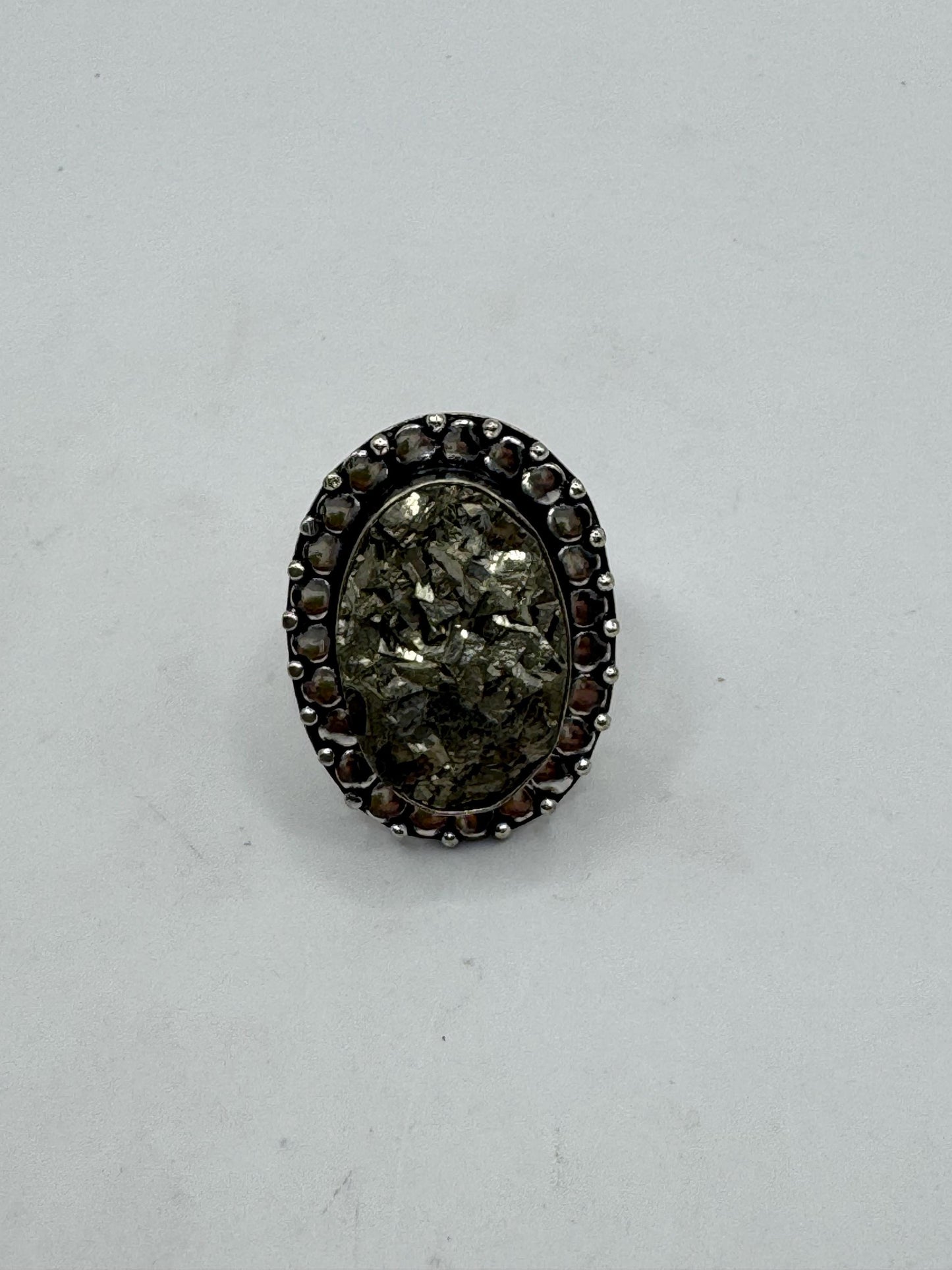 Vintage Gold Pyrite Silver Cocktail Ring Size 8