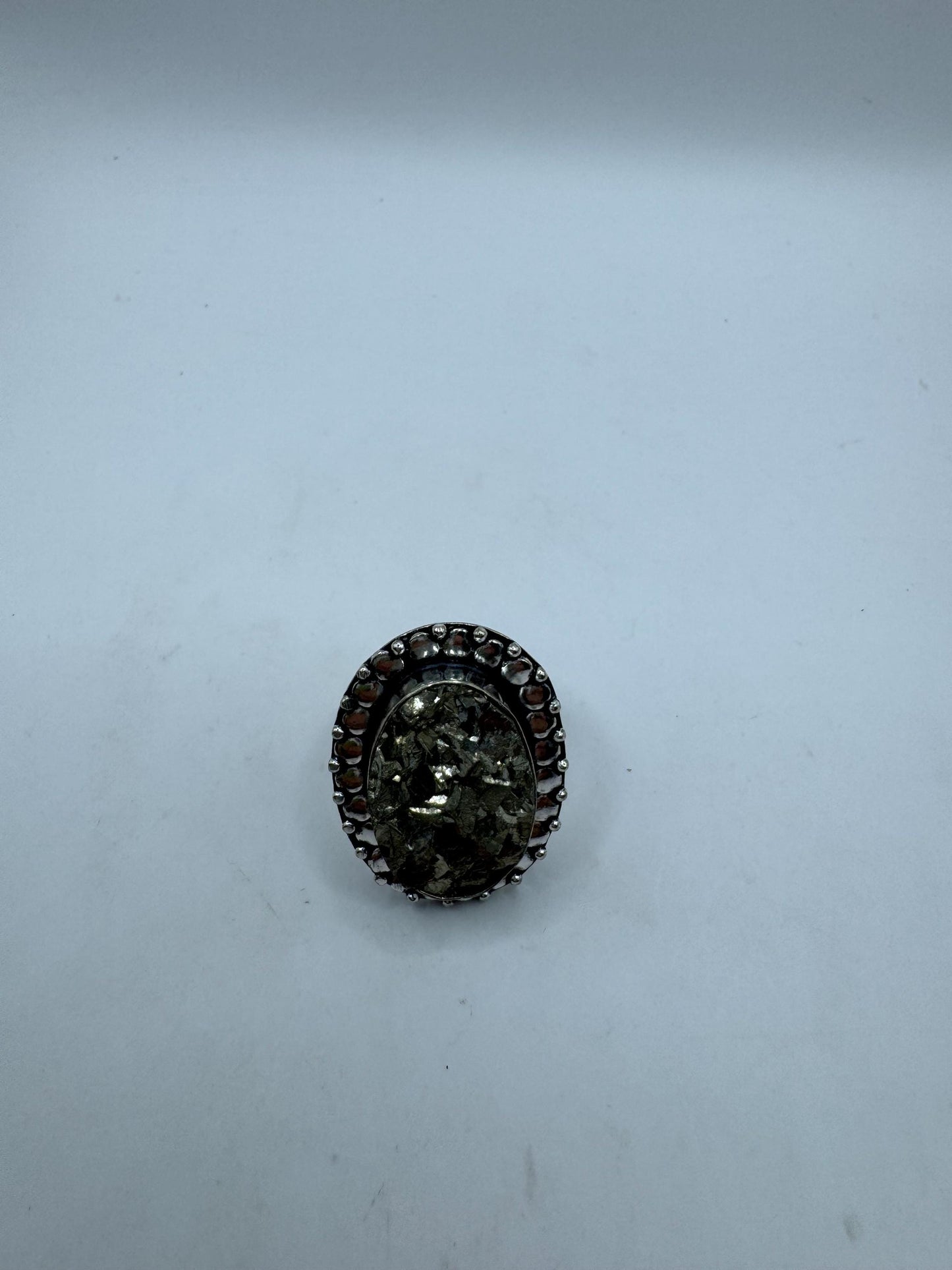 Vintage Gold Pyrite Silver Cocktail Ring Size 8