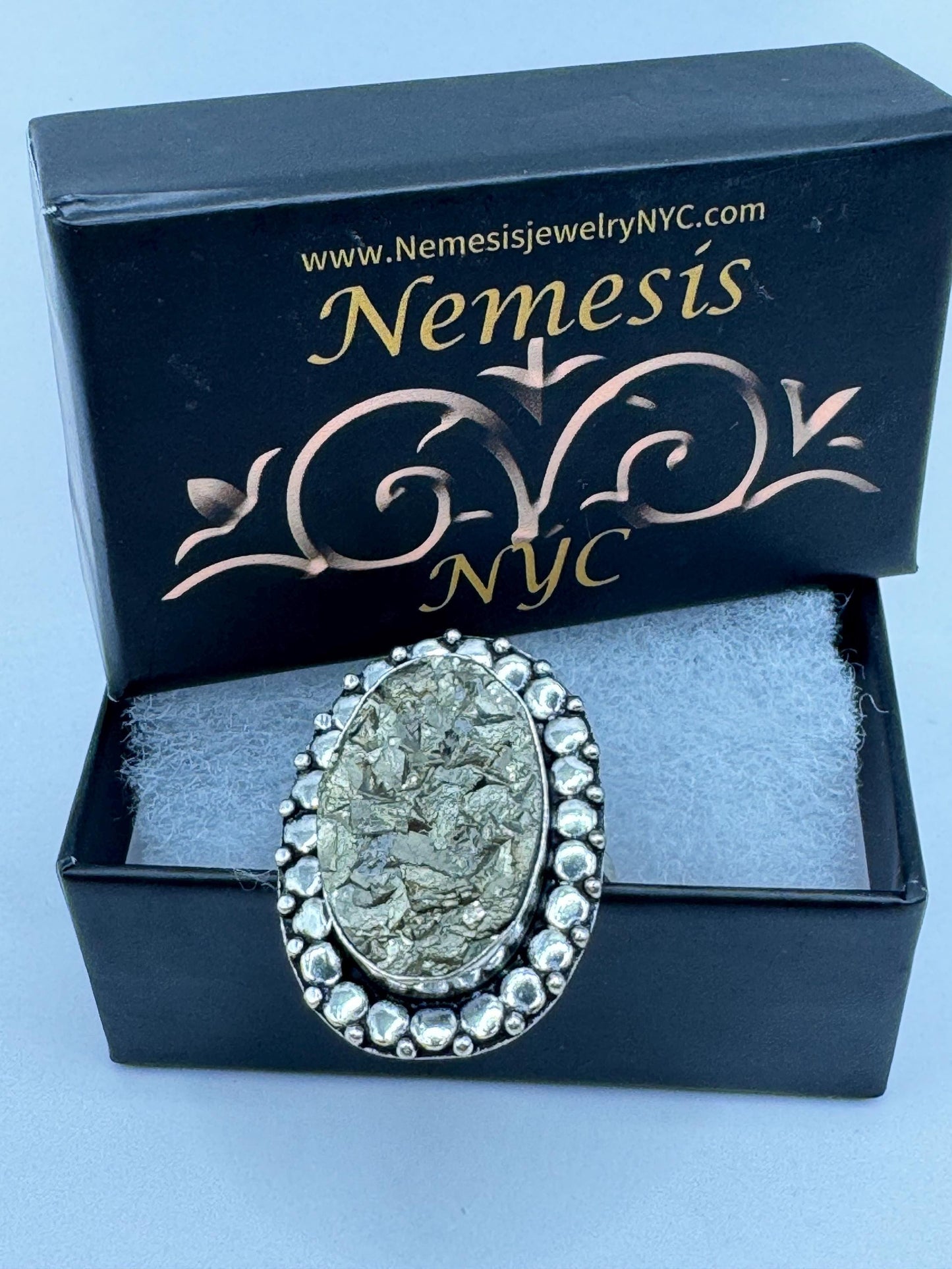 Vintage Gold Pyrite Silver Cocktail Ring Size 8