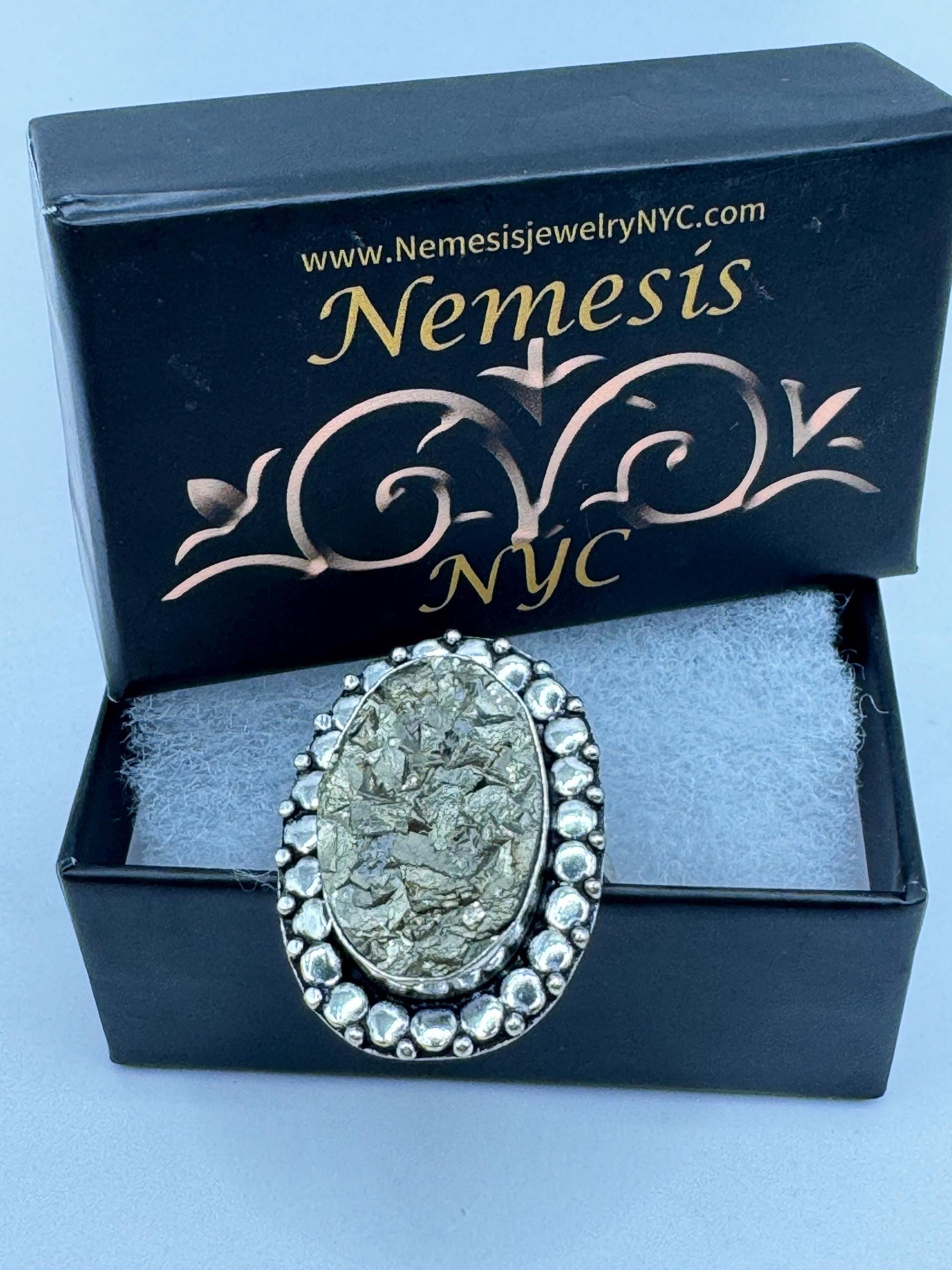 Vintage Gold Pyrite Silver Cocktail Ring Size 8