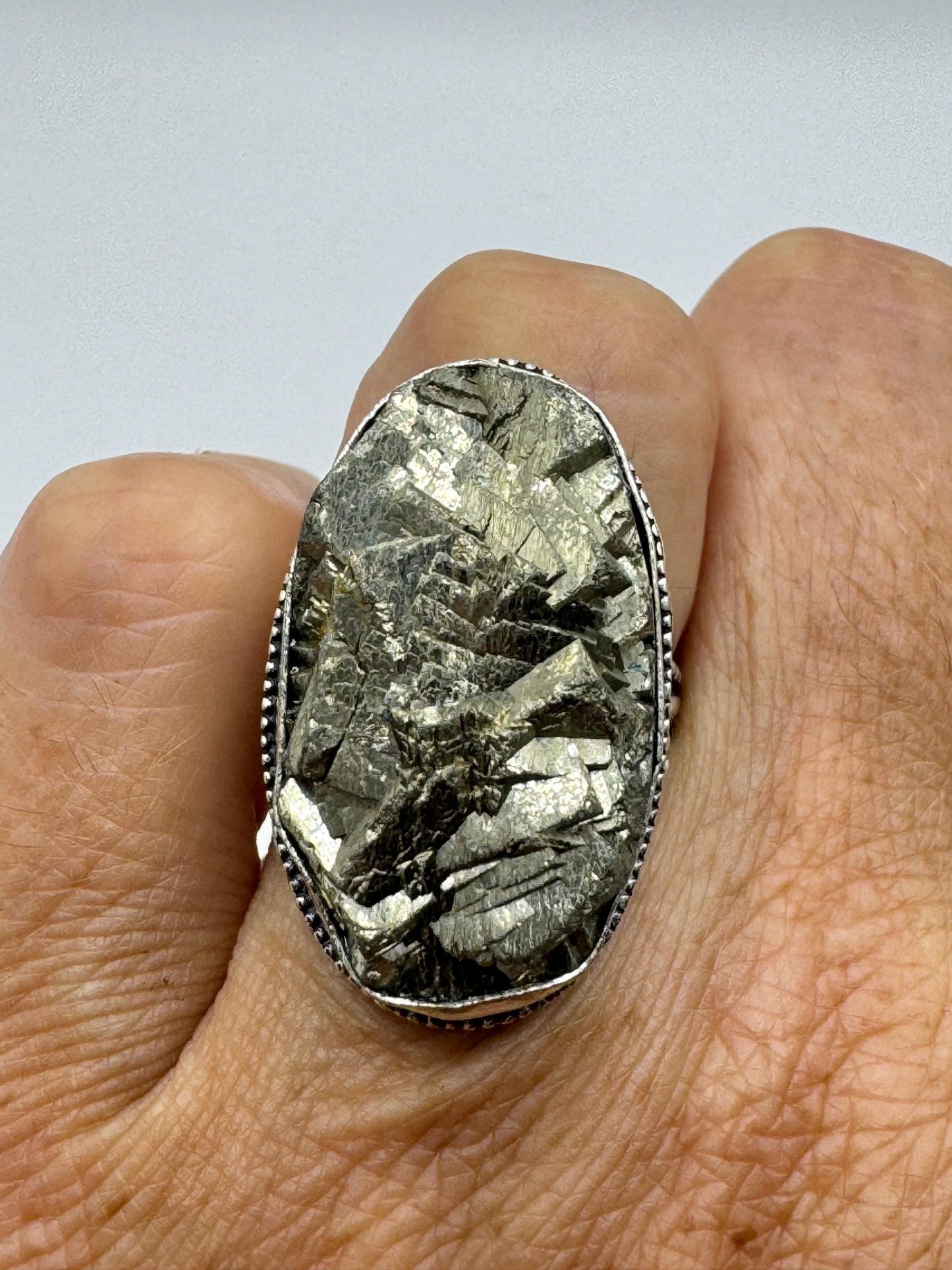 Vintage Gold Pyrite Silver Cocktail Ring Size 6