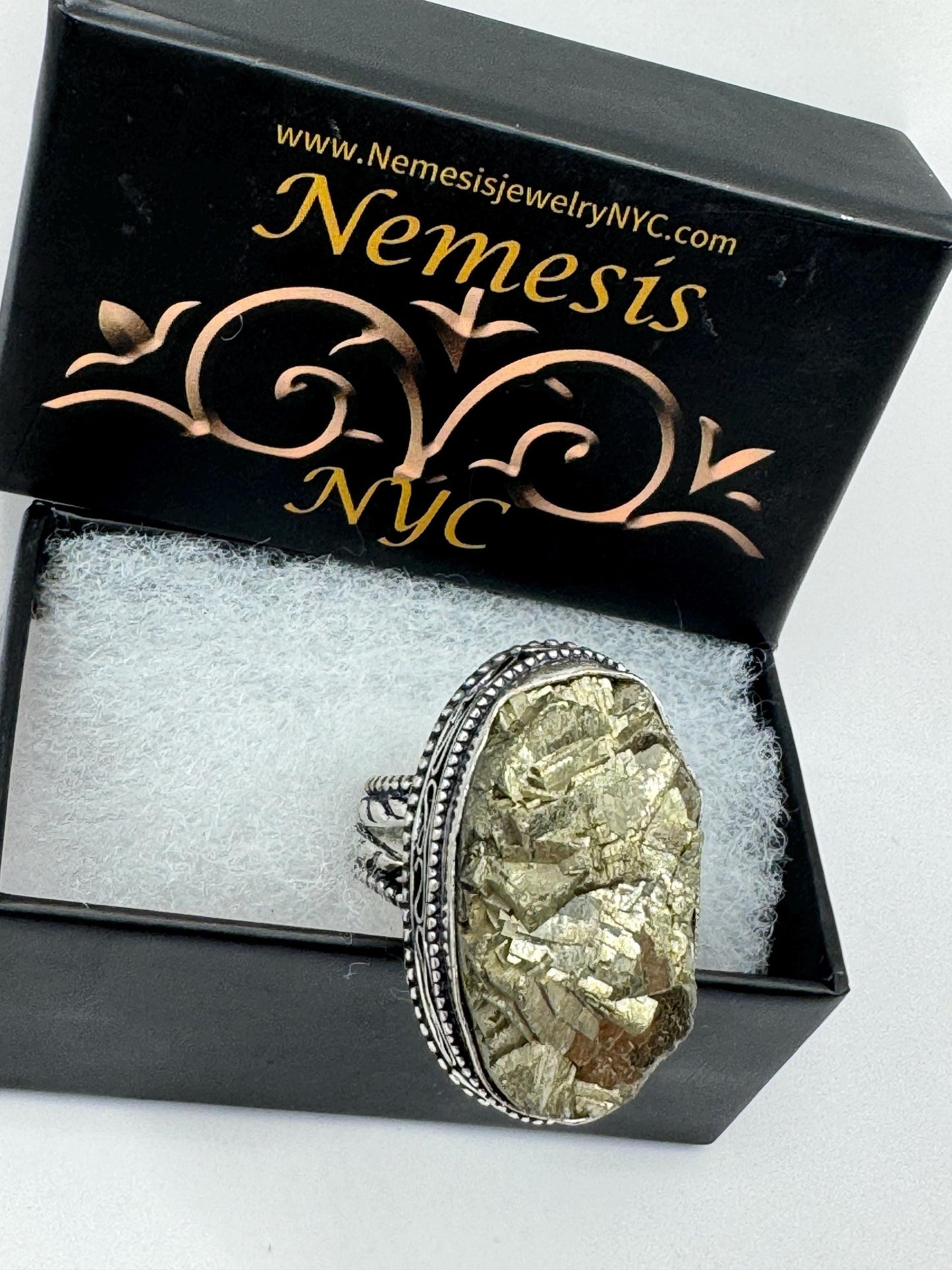 Vintage Gold Pyrite Silver Cocktail Ring Size 6