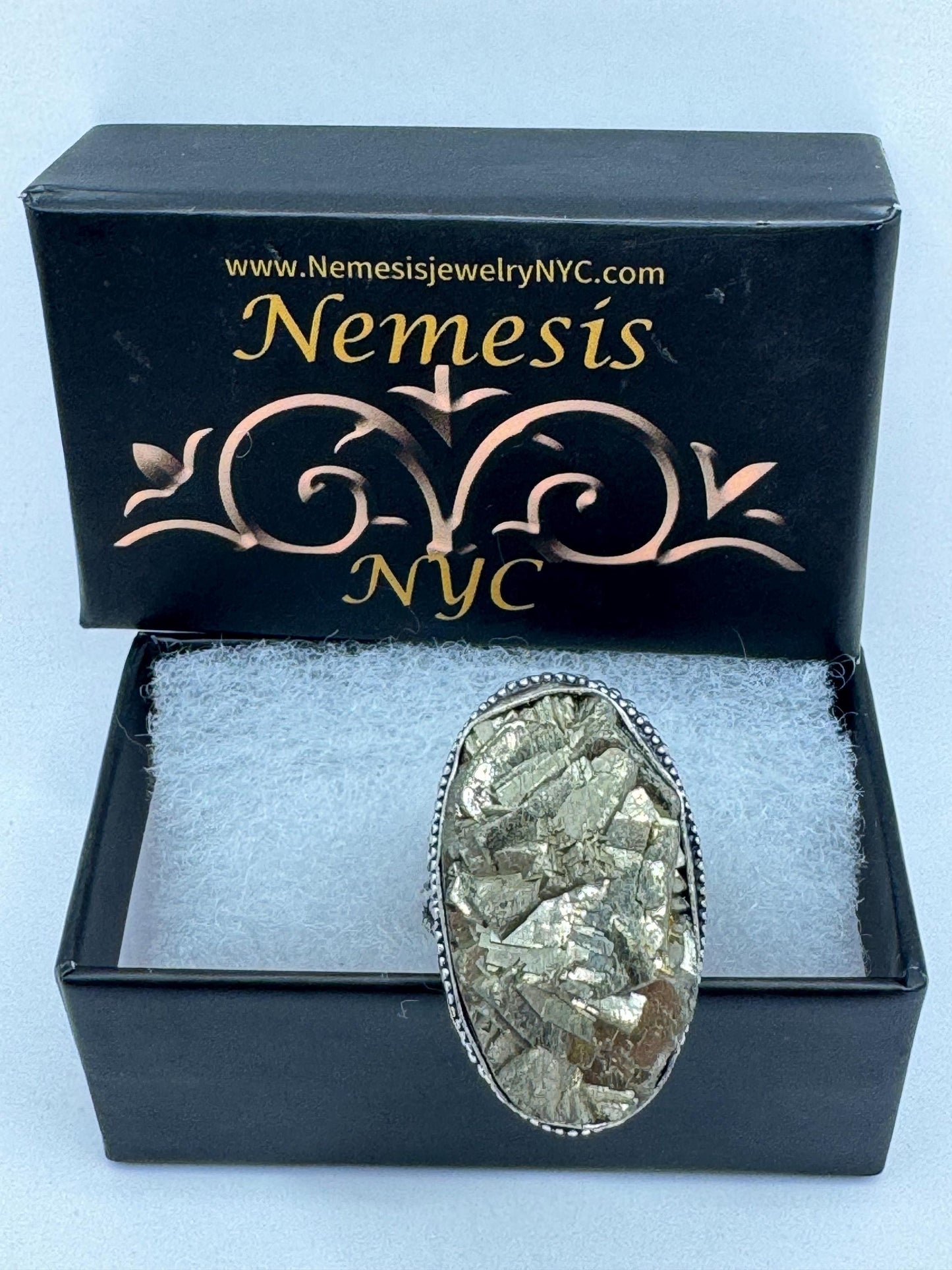 Vintage Gold Pyrite Silver Cocktail Ring Size 6