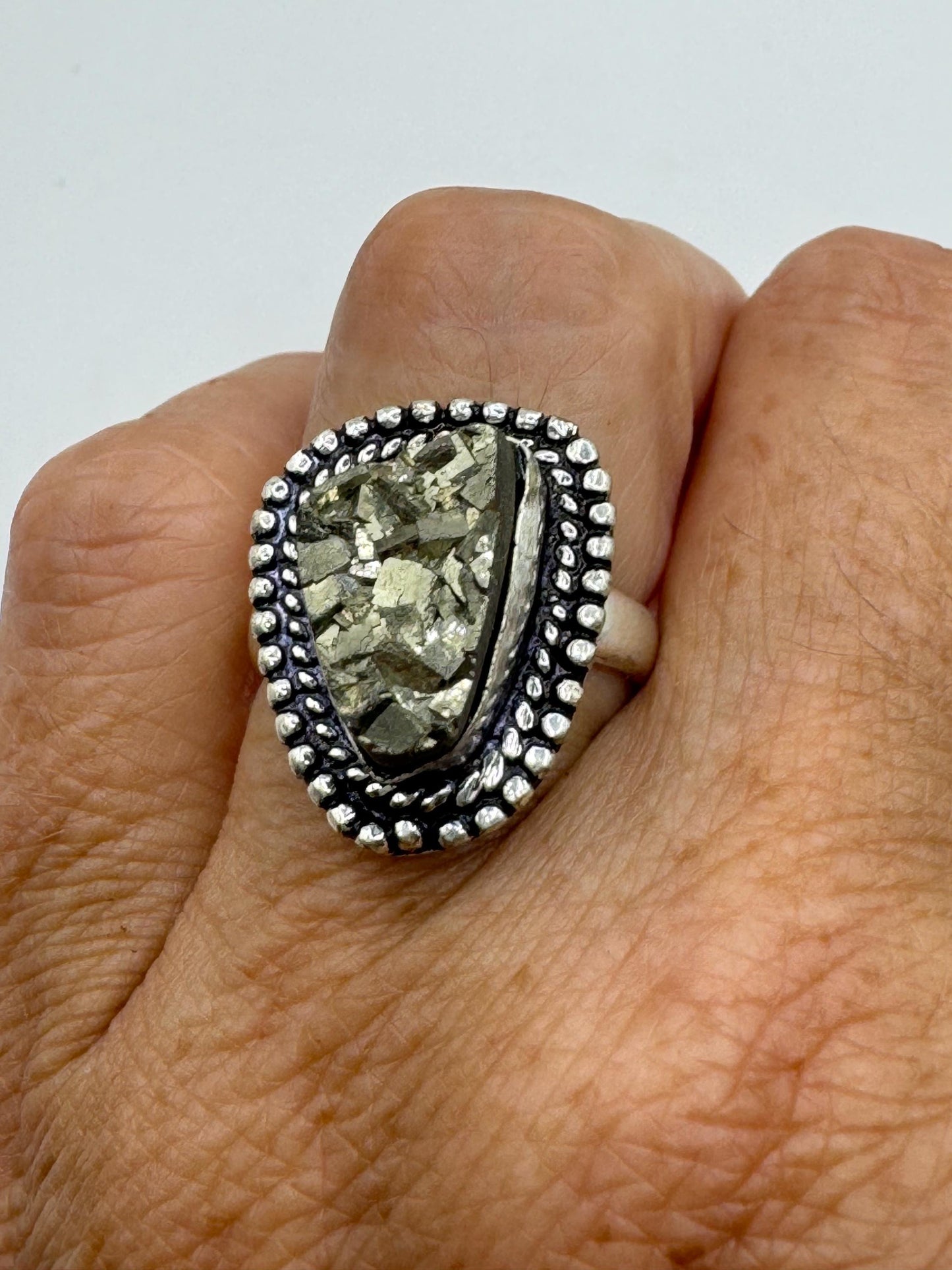 Vintage Gold Pyrite Silver Cocktail Ring Size 6