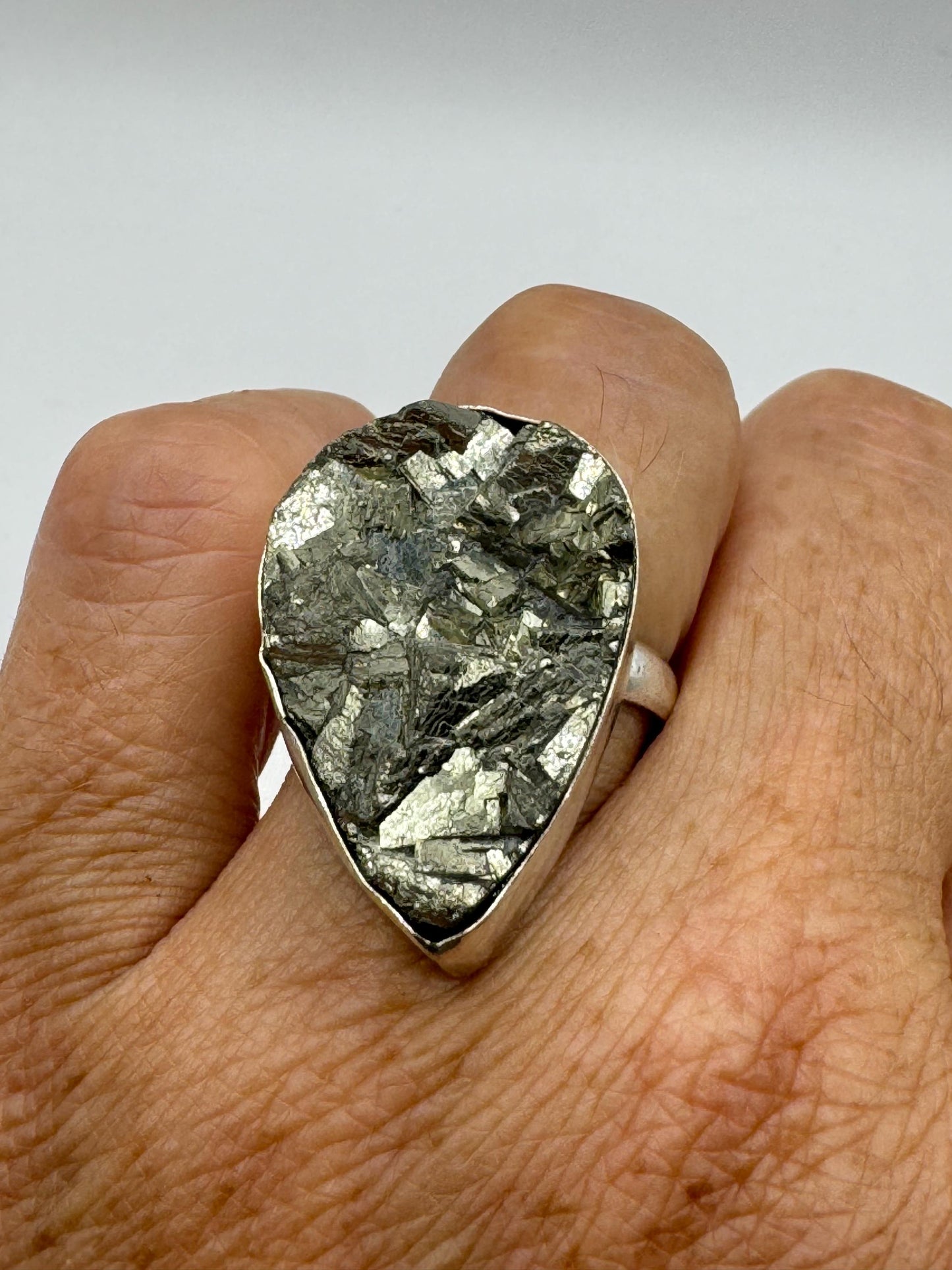 Vintage Gold Pyrite Silver Cocktail Ring Size 9