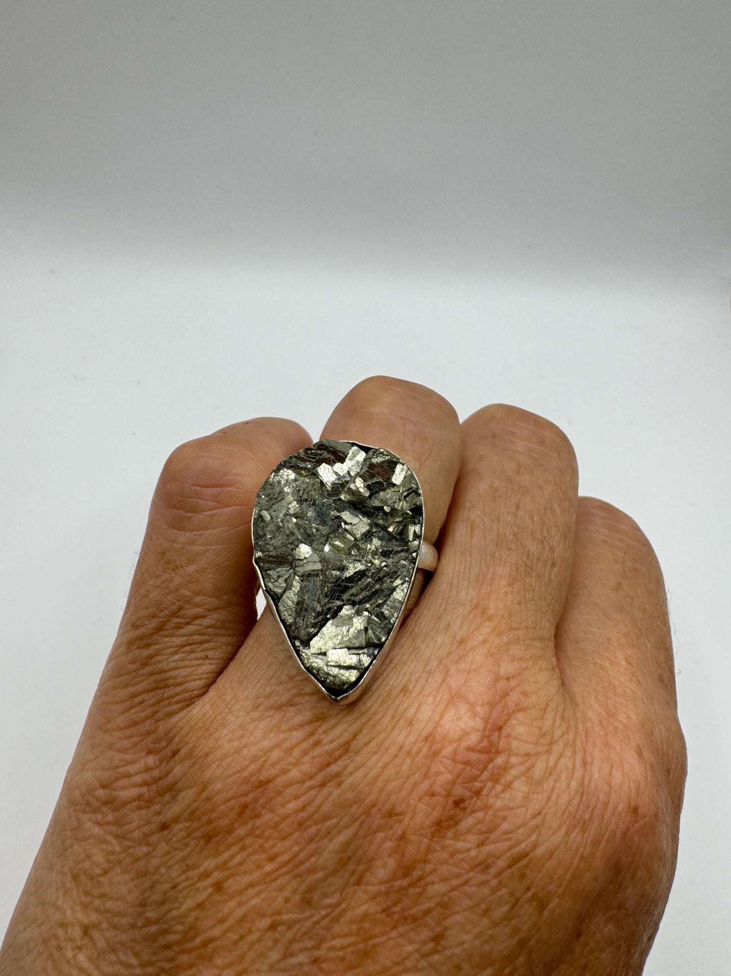 Vintage Gold Pyrite Silver Cocktail Ring Size 9