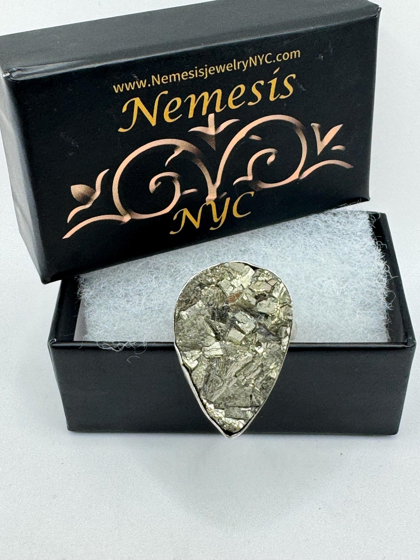 Vintage Gold Pyrite Silver Cocktail Ring Size 9