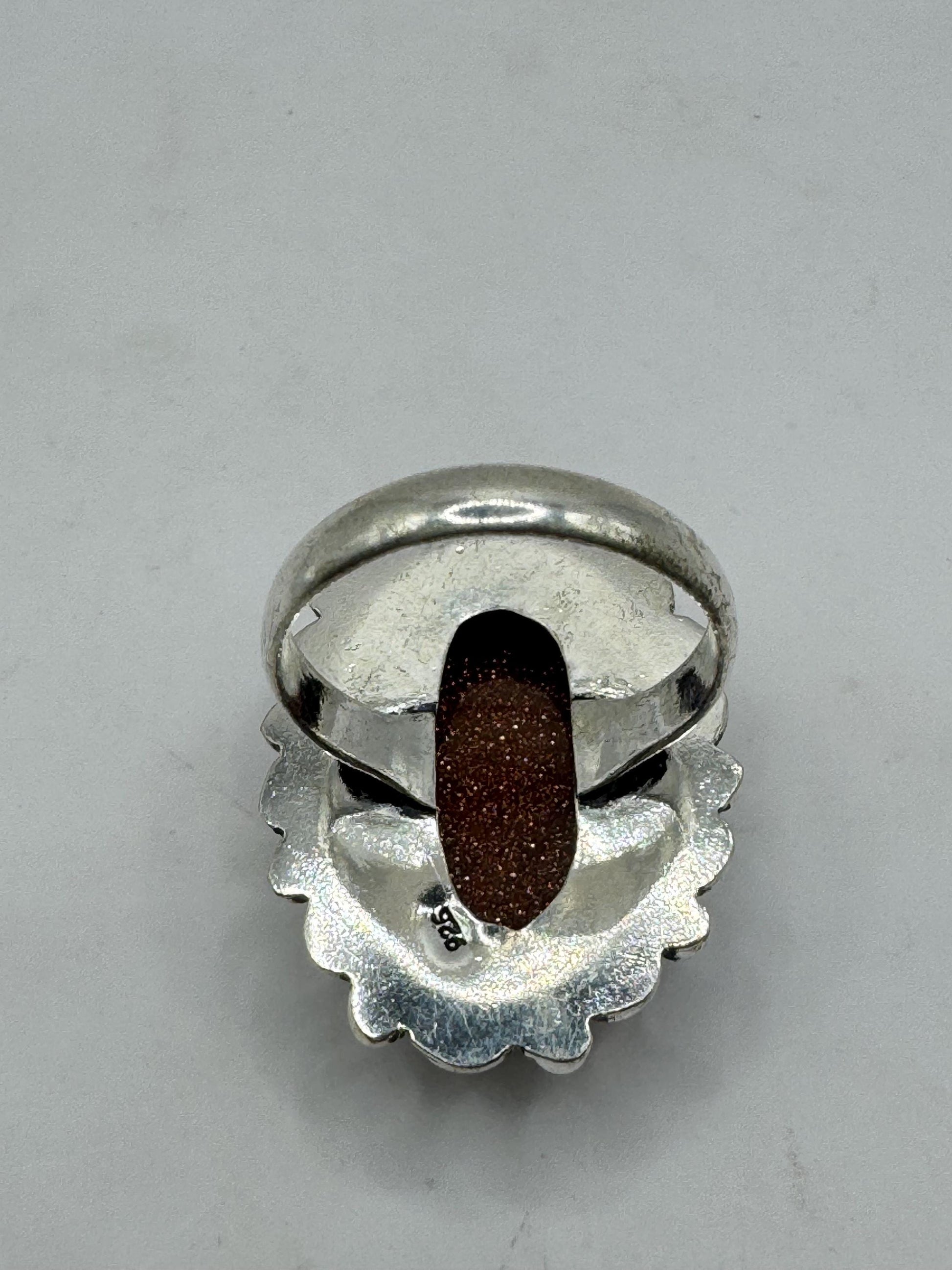Vintage Handmade Gold Sandstone Setting Silver Boho Statement Ring 8.25