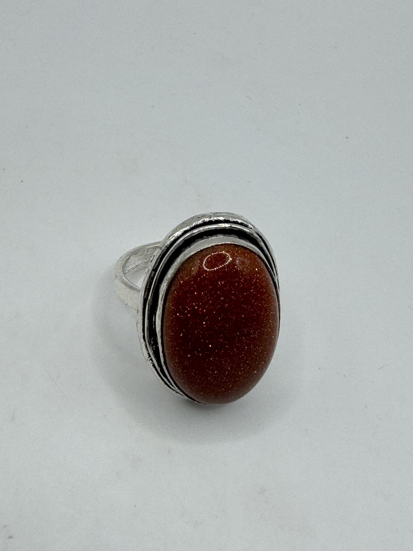 Vintage Handmade Boho Statement Gold Sandstone Silver Ring 7.5