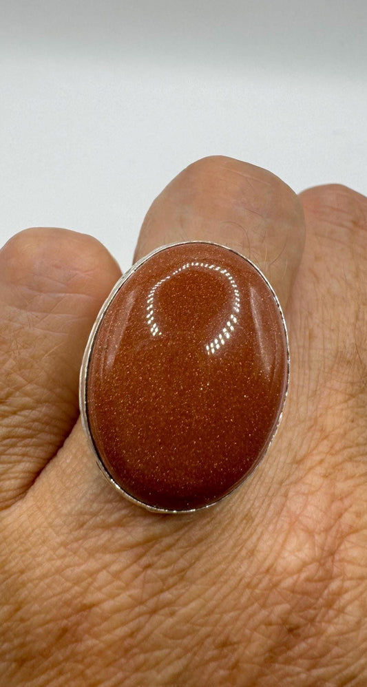 Vintage Handmade Boho Statement Gold Sandstone Silver Ring 9