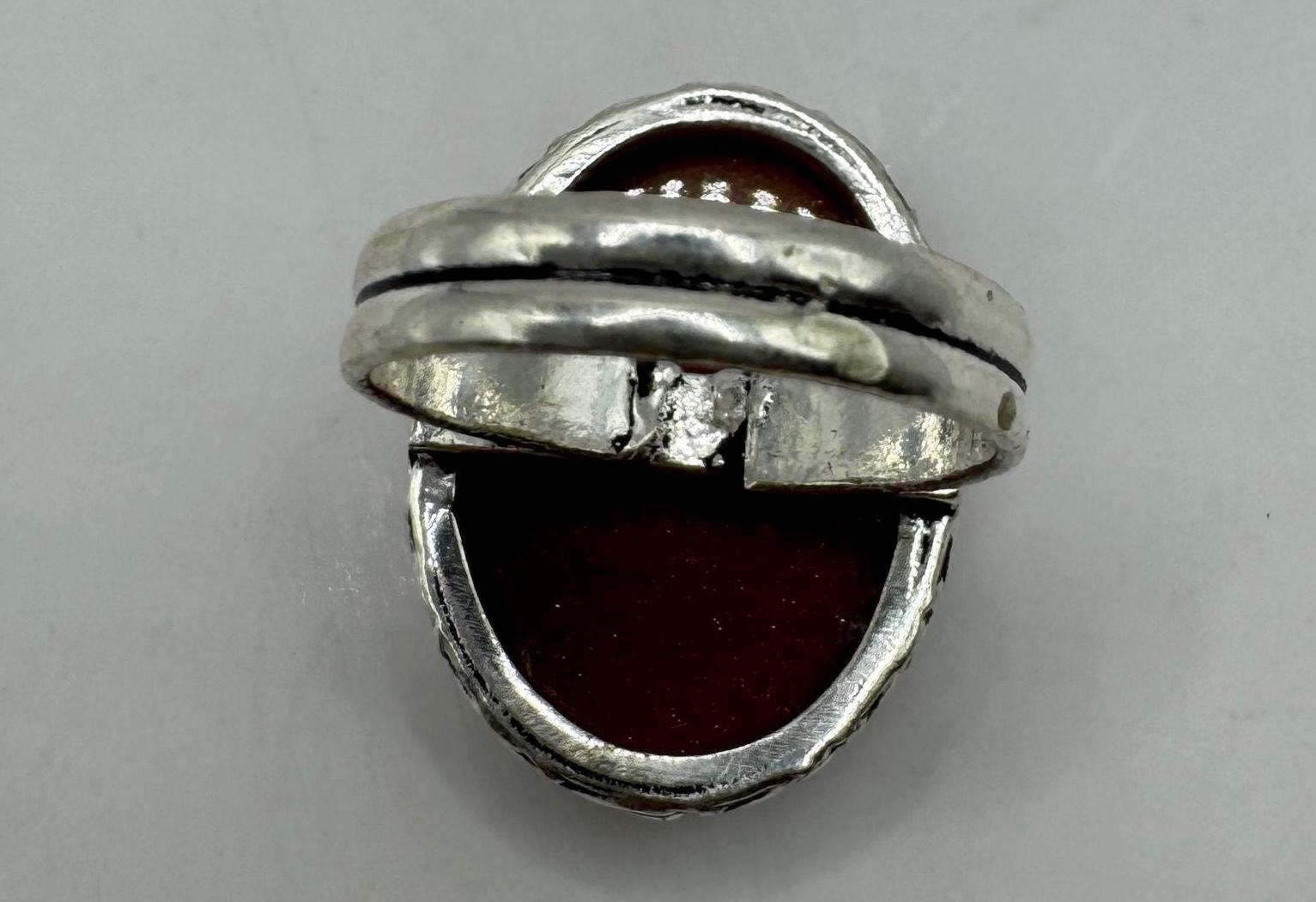 Vintage Handmade Boho Statement Gold Sandstone Silver Ring 9