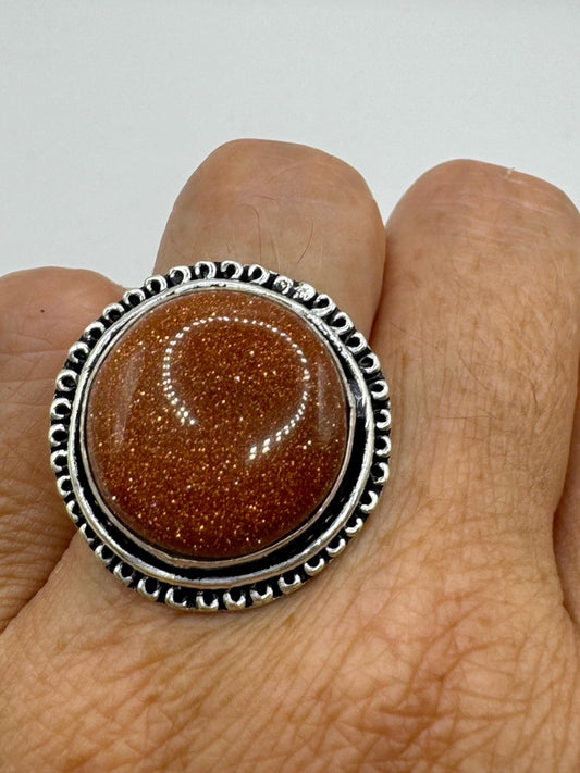 Vintage Handmade Boho Statement Gold Sandstone Silver Ring 9
