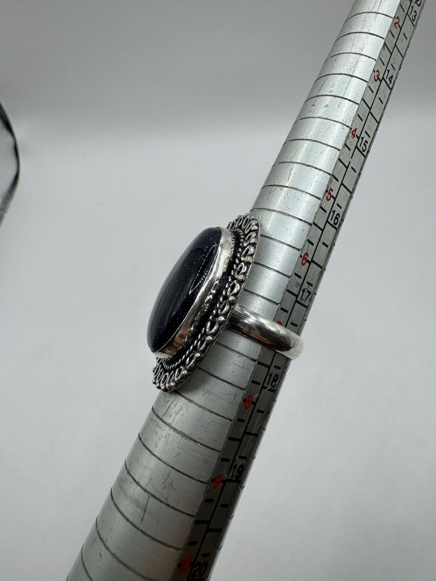 Vintage Handmade Boho Statement Black Sandstone Silver Ring 7